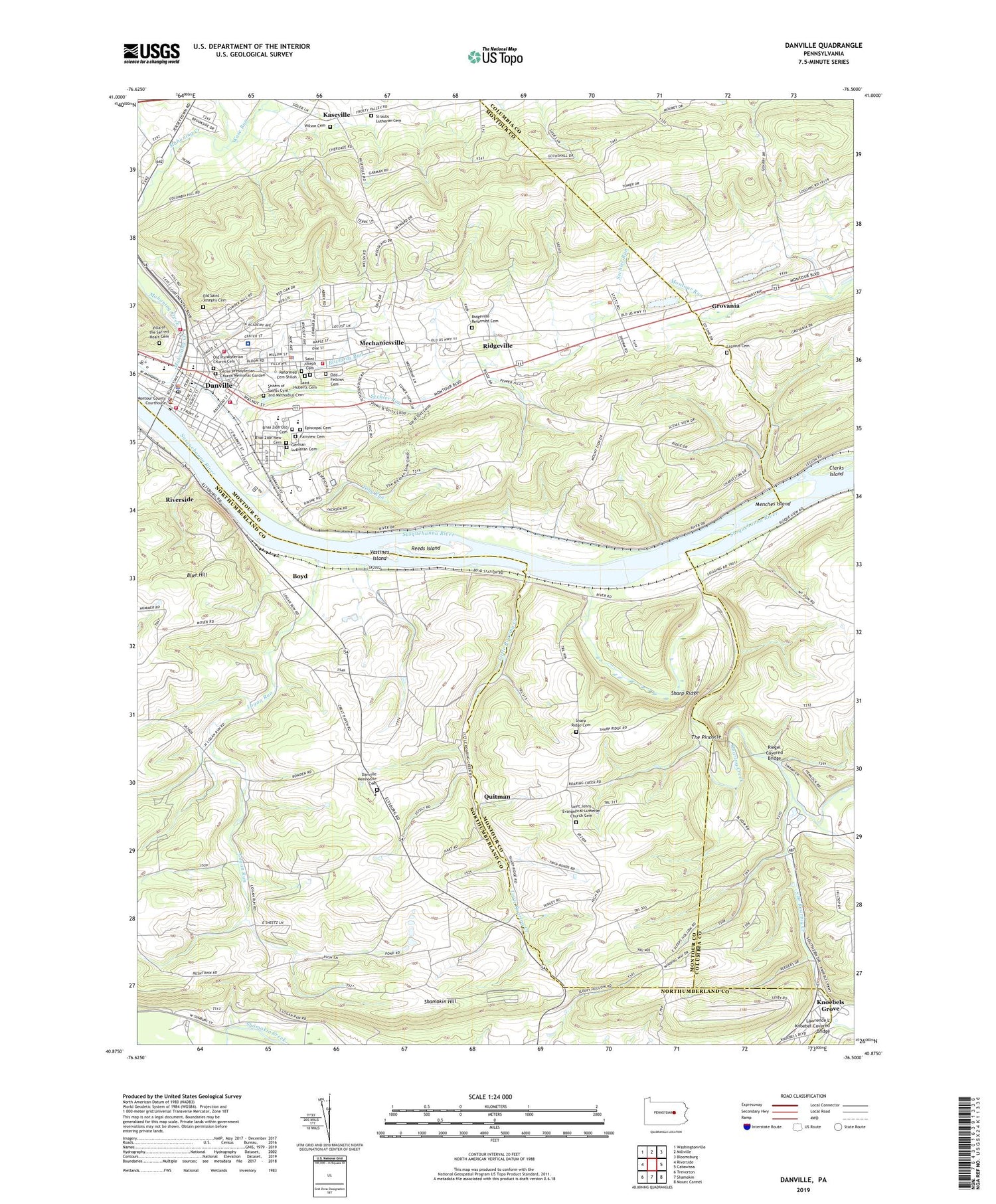 Danville Pennsylvania US Topo Map Image