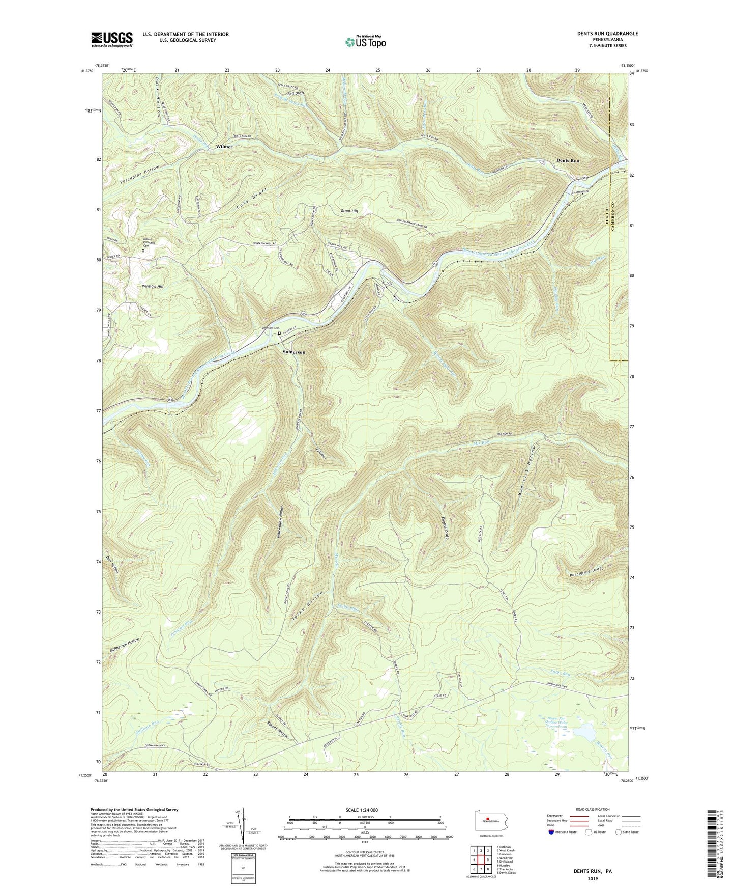 Dents Run Pennsylvania US Topo Map Image