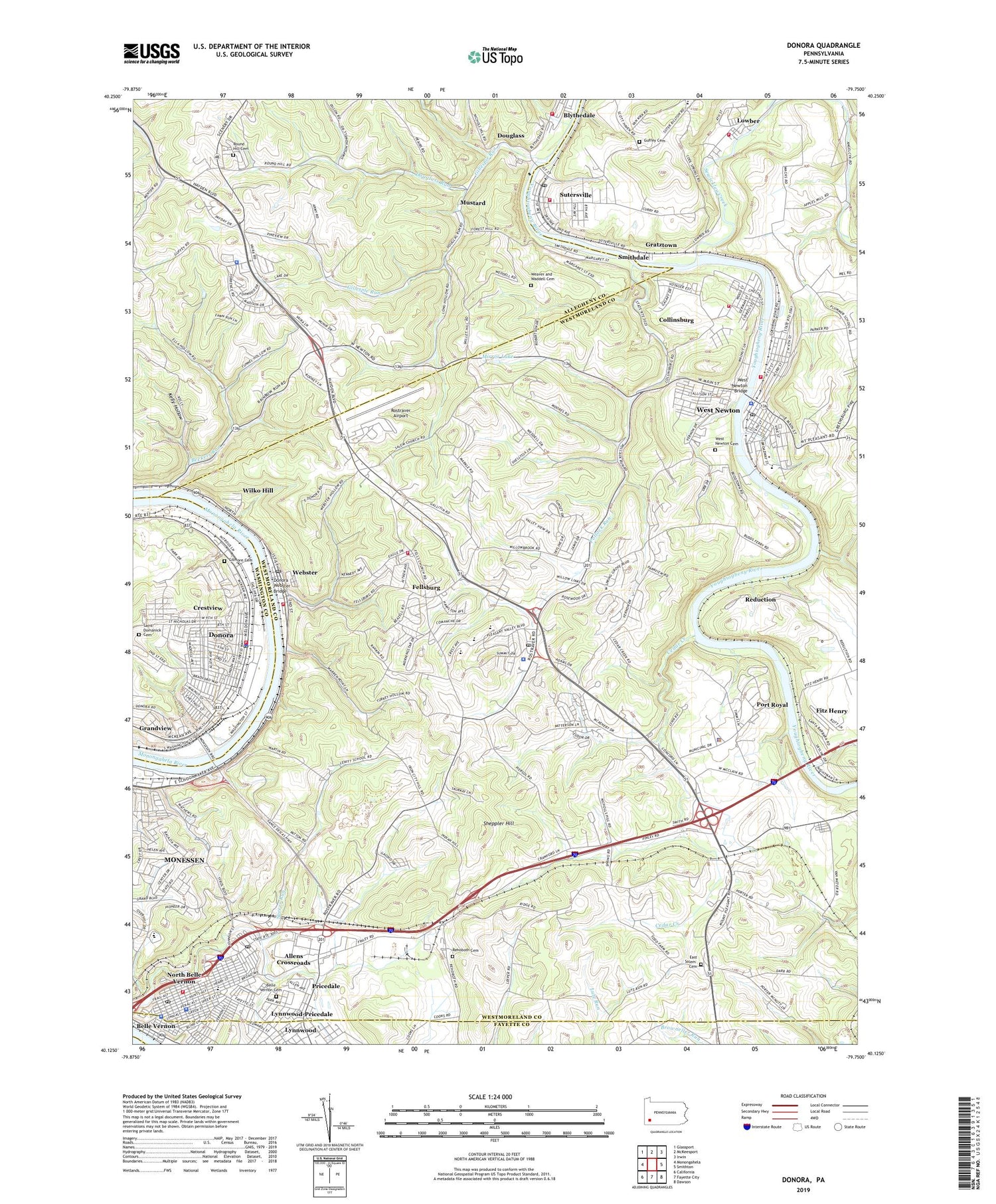 Donora Pennsylvania US Topo Map Image