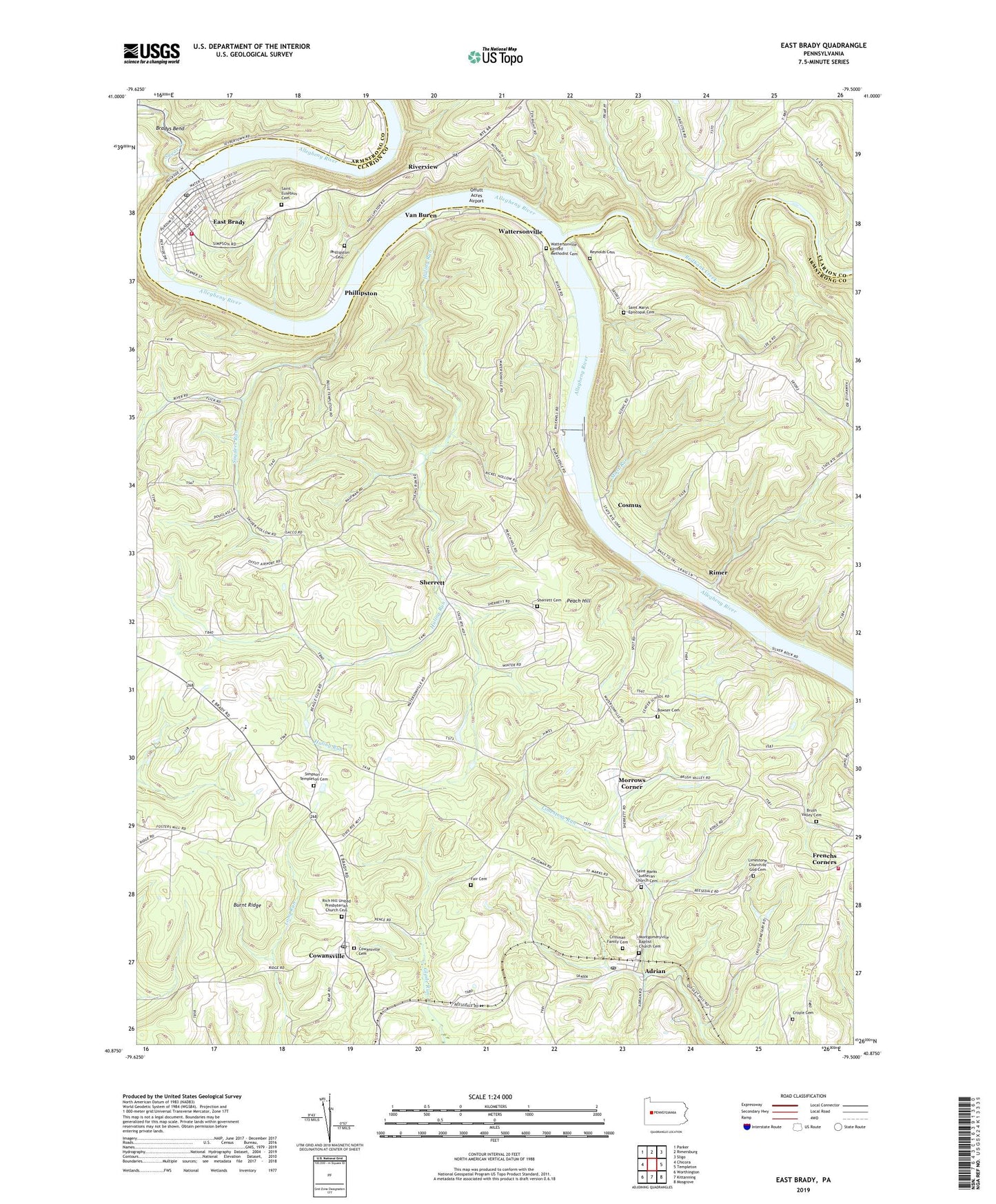 East Brady Pennsylvania US Topo Map Image