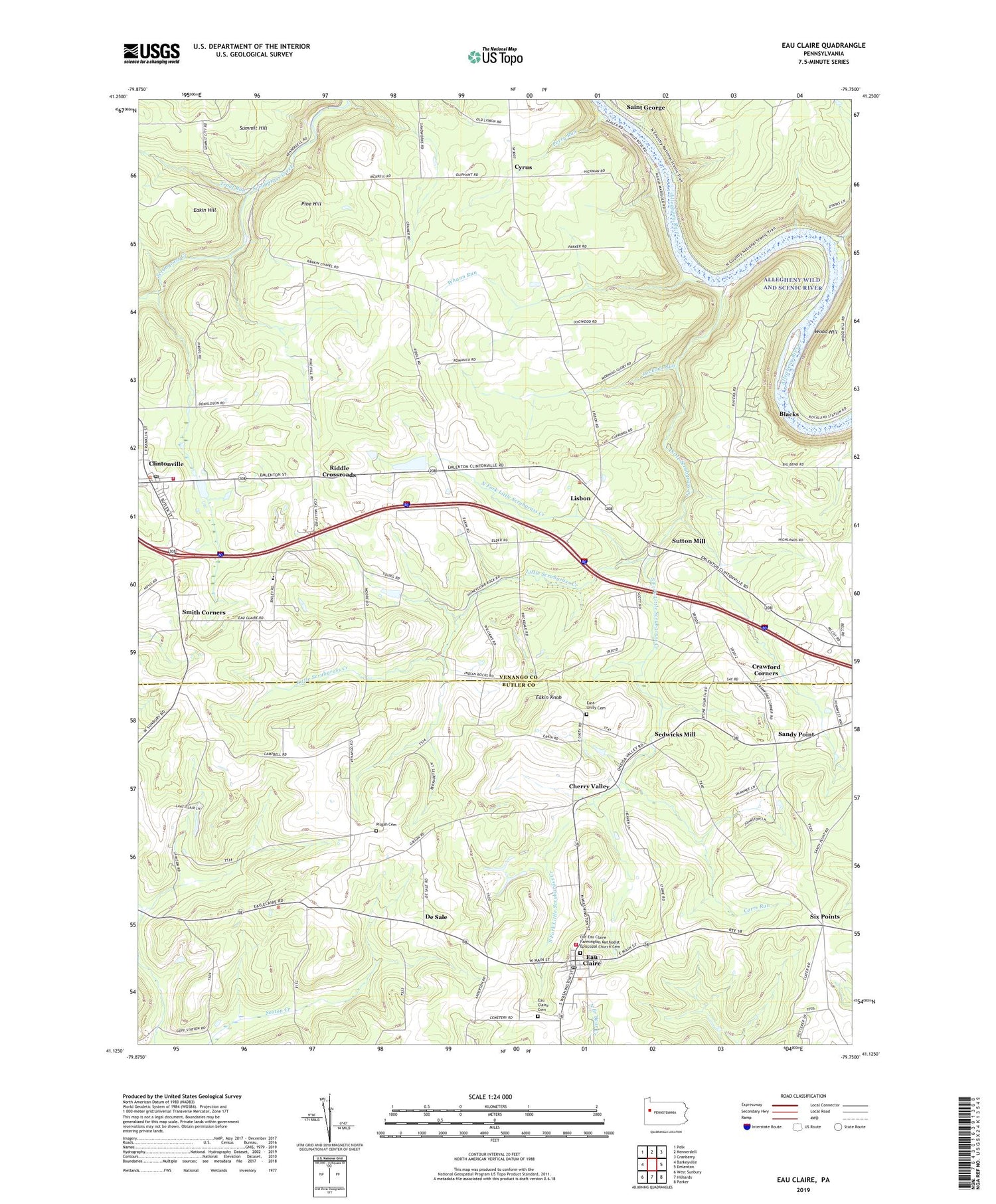 Eau Claire Pennsylvania US Topo Map Image