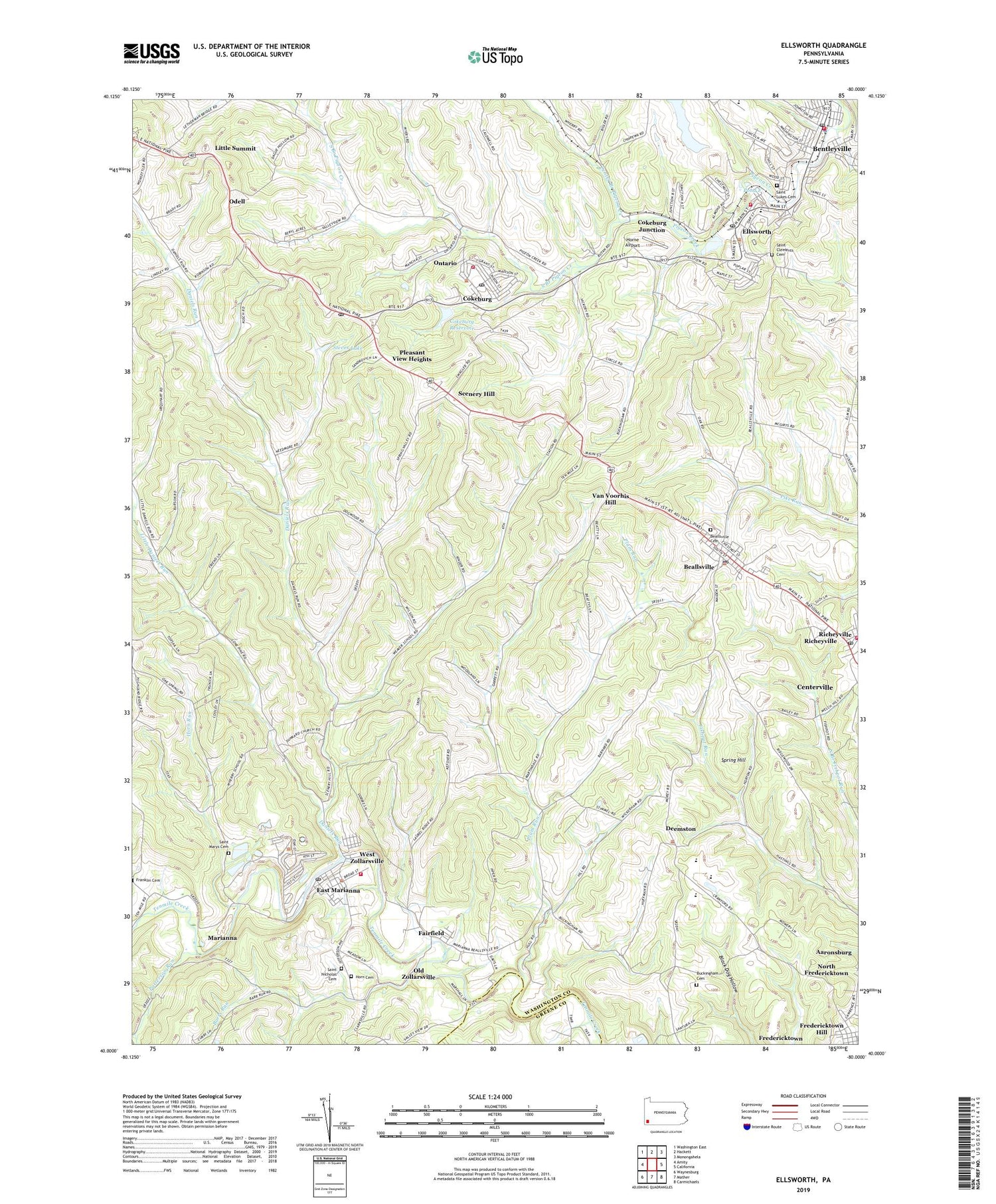 Ellsworth Pennsylvania US Topo Map Image
