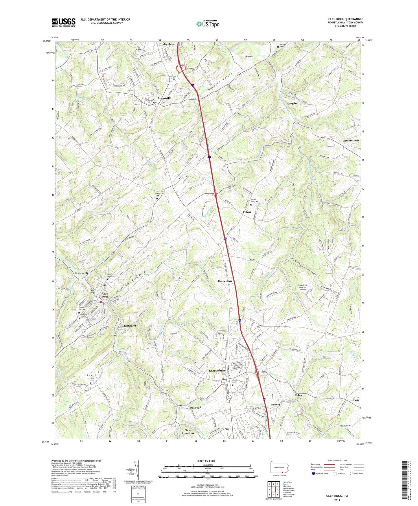 Glen Rock Pennsylvania US Topo Map Image