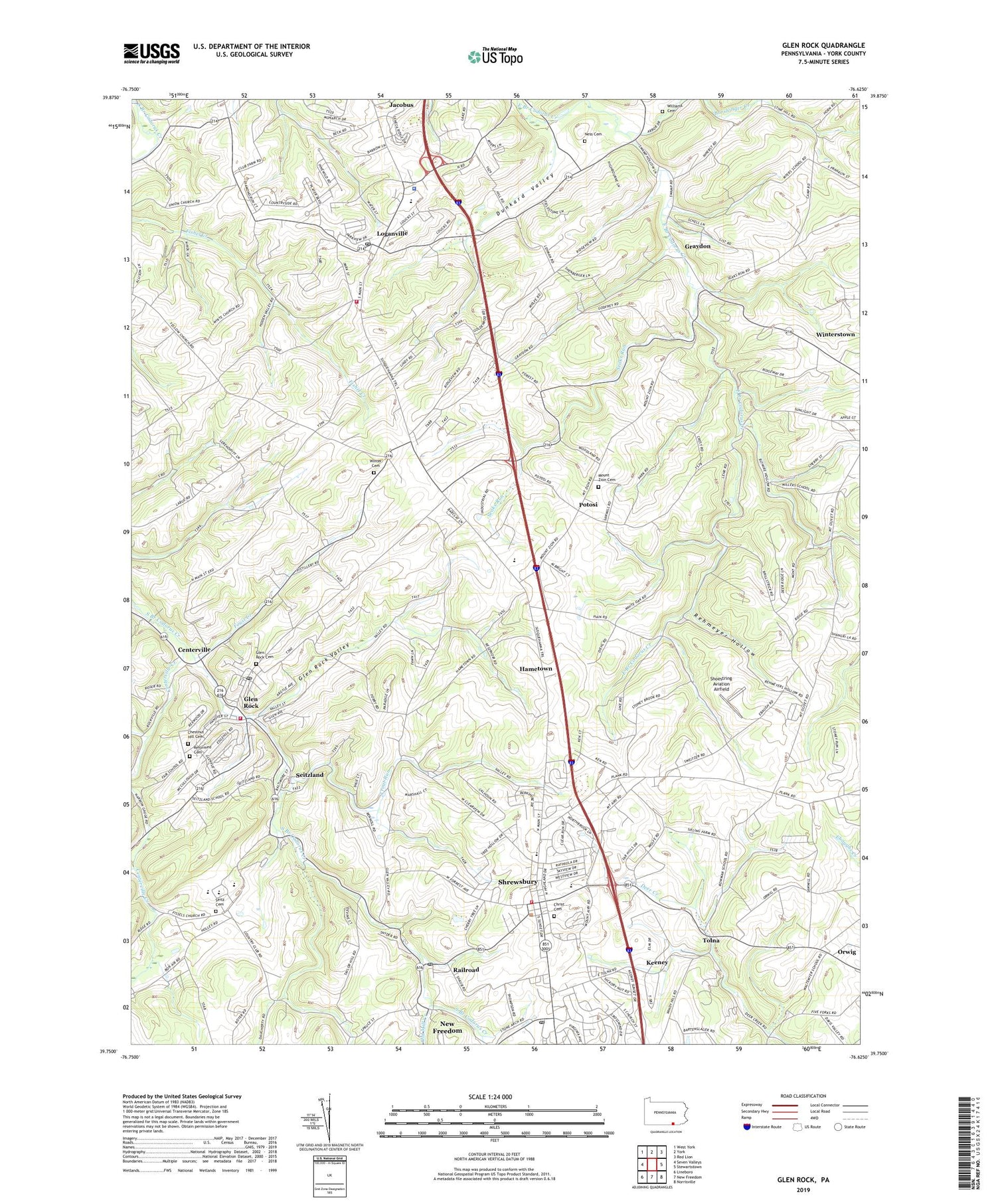 Glen Rock Pennsylvania US Topo Map Image