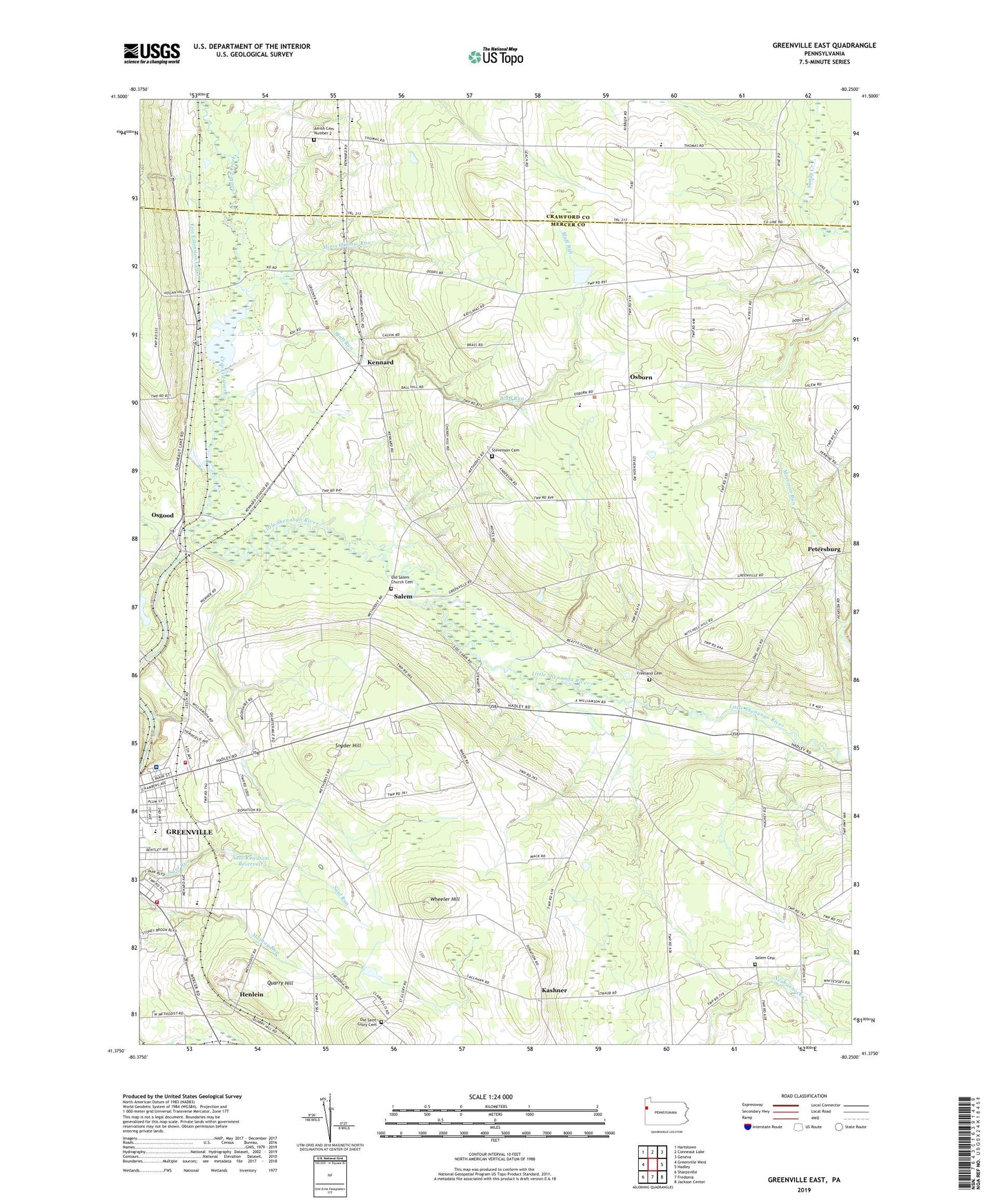 Greenville East Pennsylvania US Topo Map Image