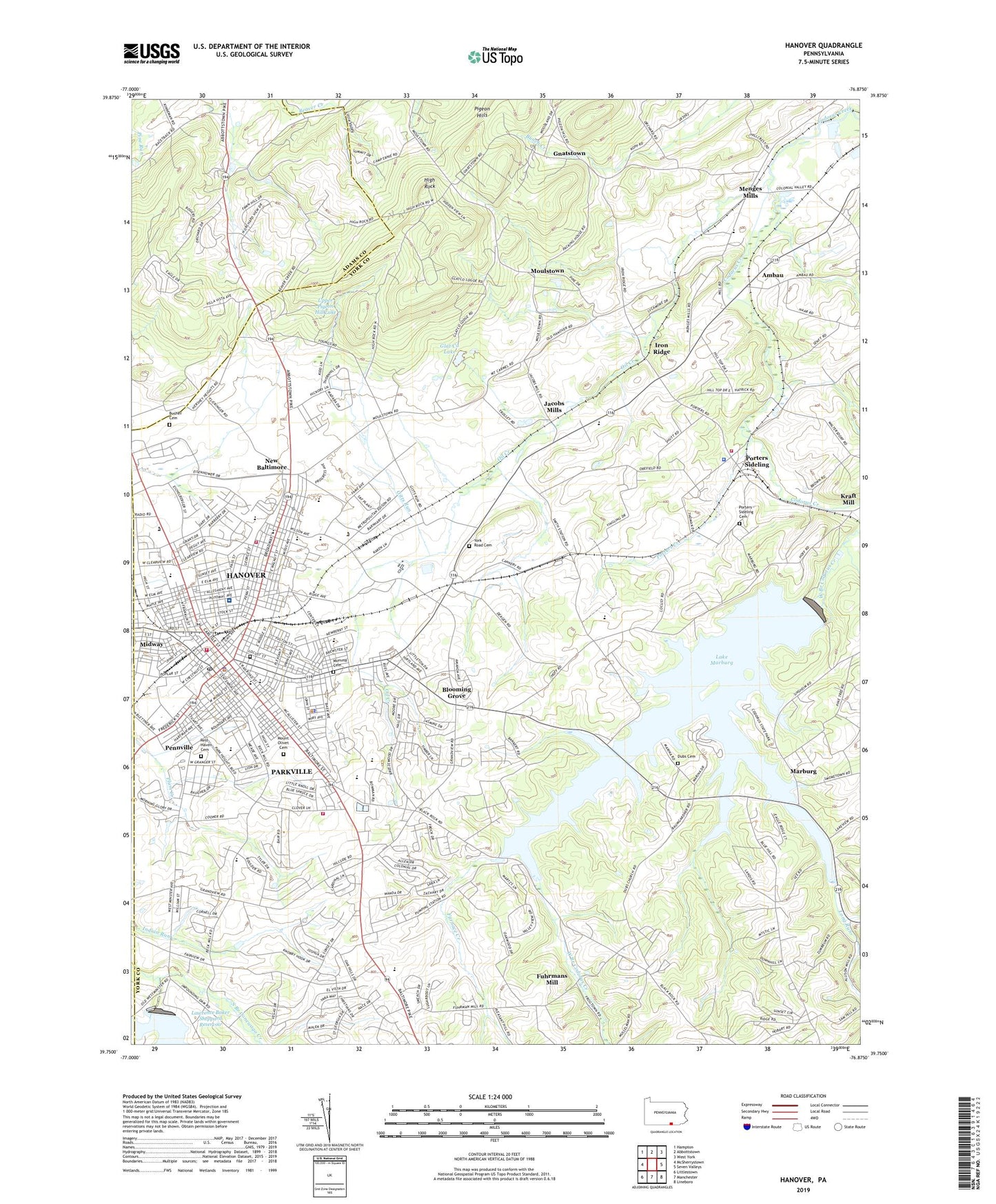 Hanover Pennsylvania US Topo Map Image