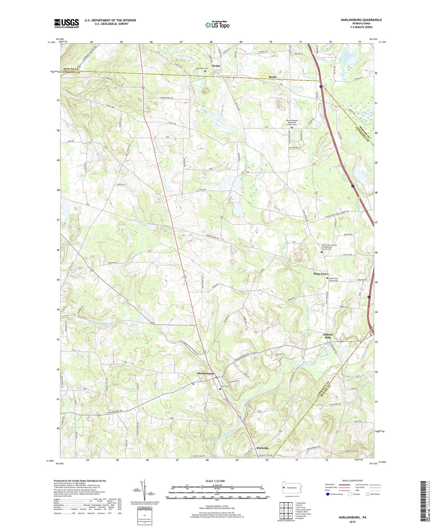 Harlansburg Pennsylvania US Topo Map Image