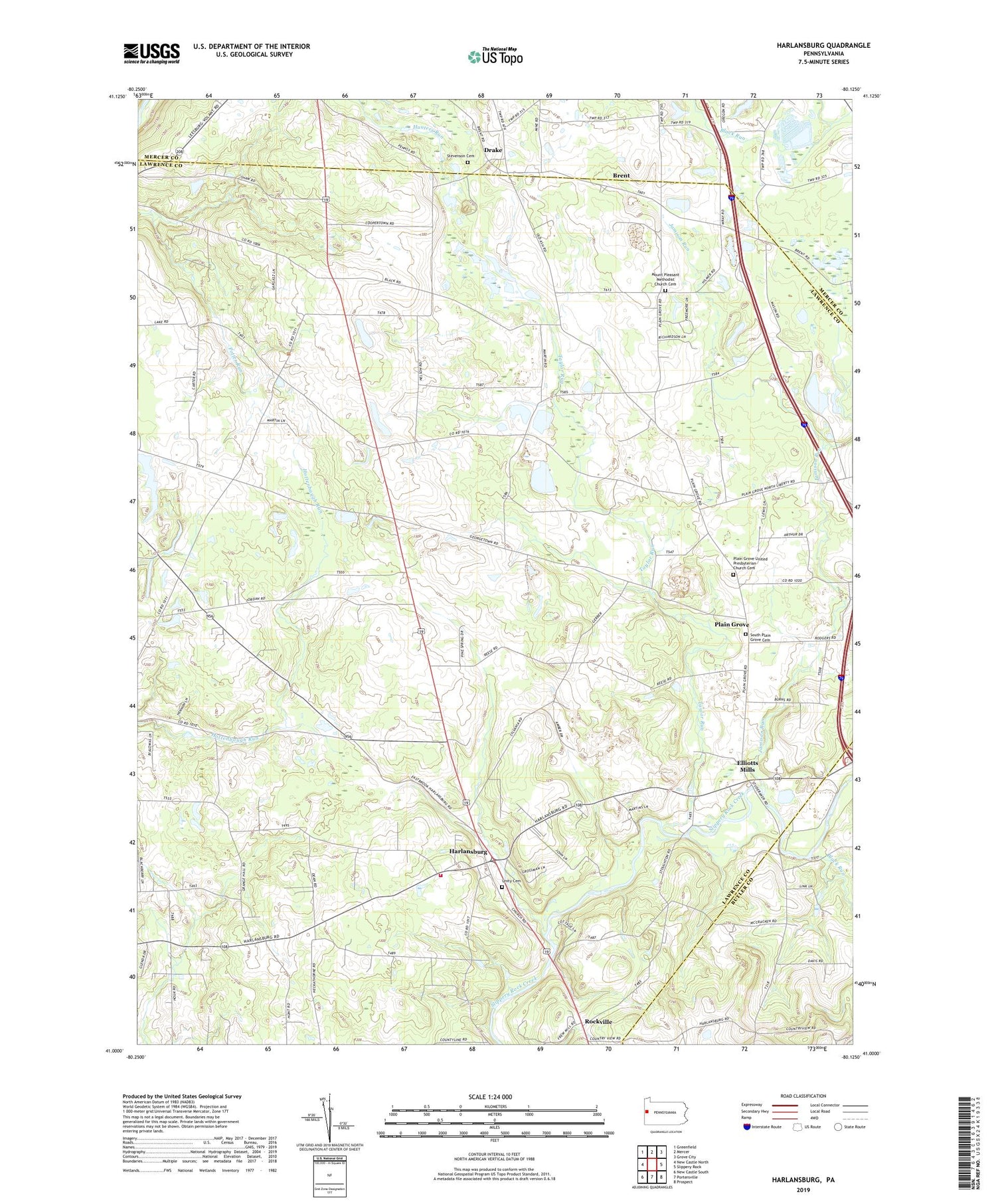 Harlansburg Pennsylvania US Topo Map Image