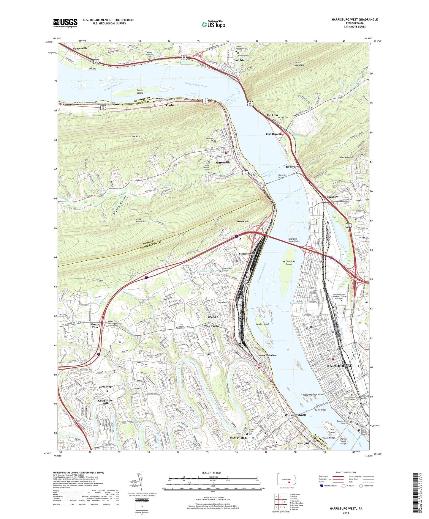Harrisburg West Pennsylvania US Topo Map Image
