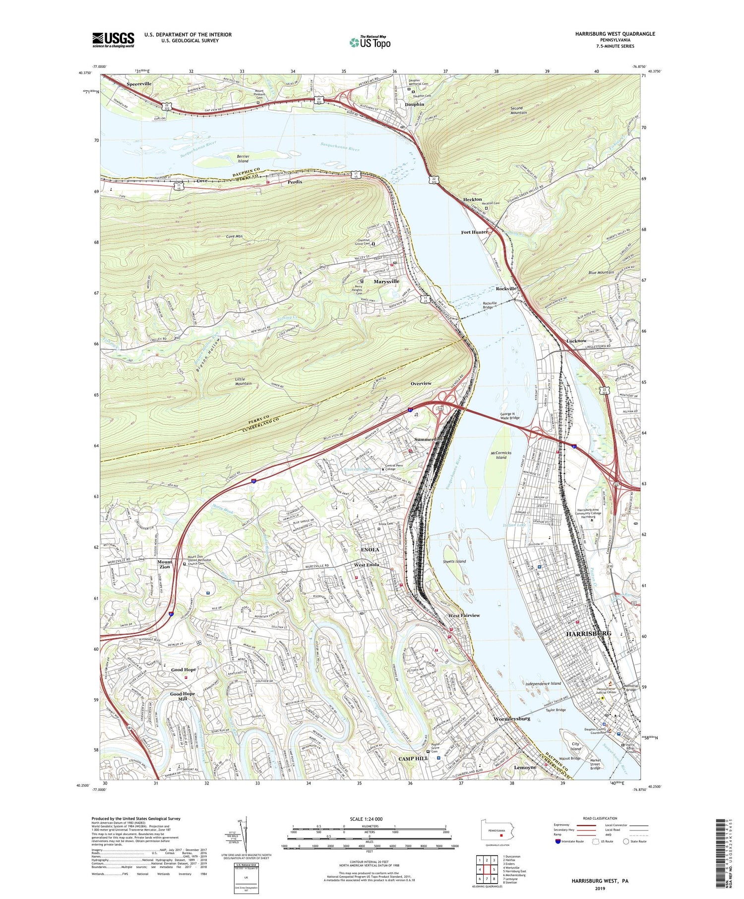 Harrisburg West Pennsylvania US Topo Map Image