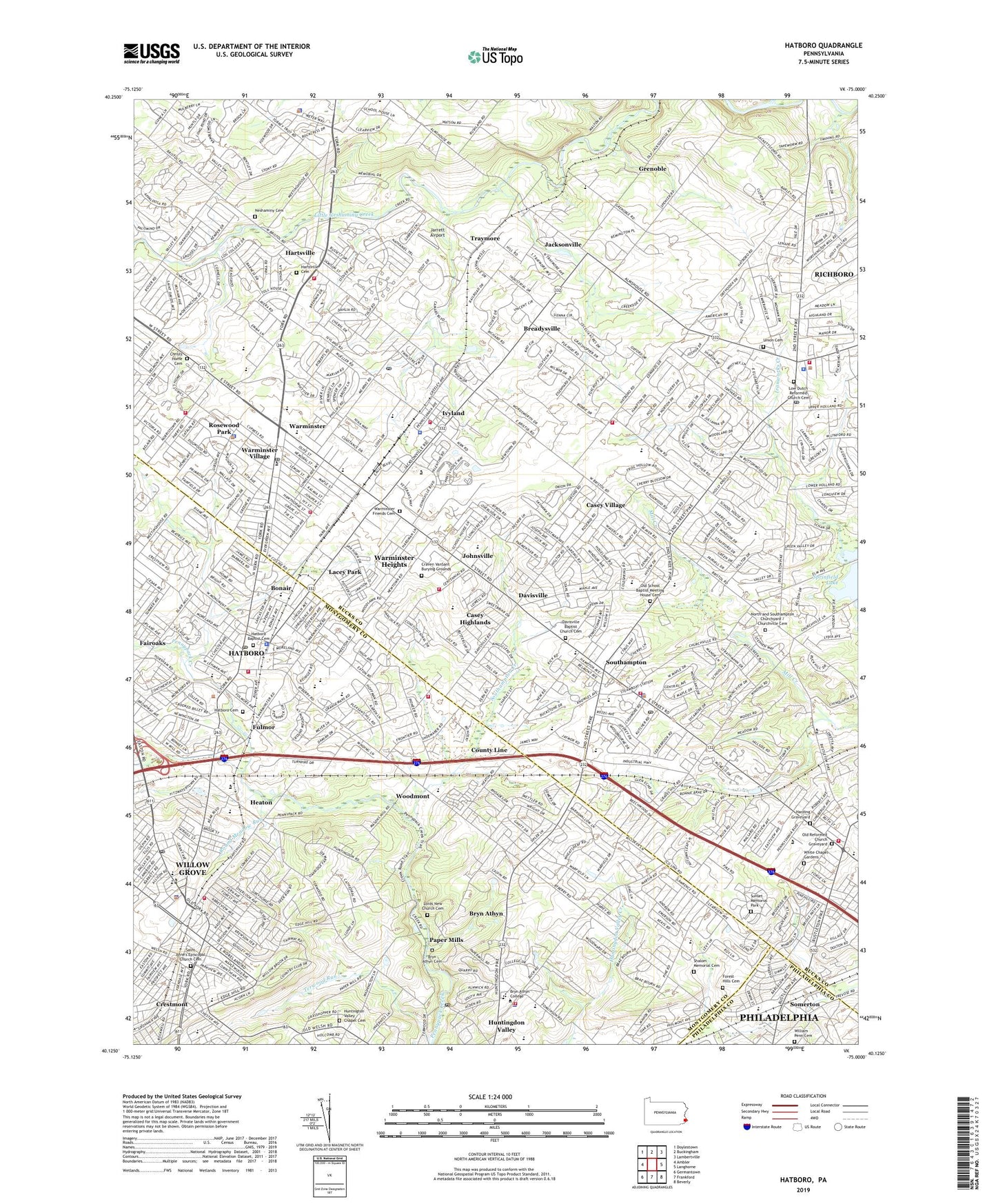 Hatboro Pennsylvania US Topo Map Image