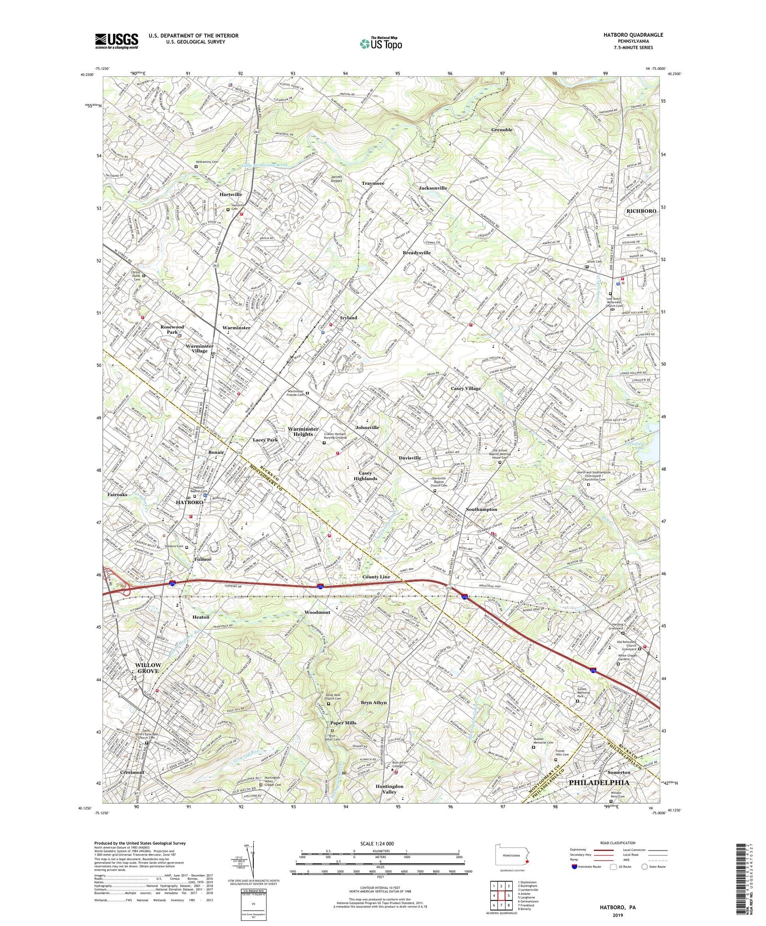 Hatboro Pennsylvania US Topo Map Image