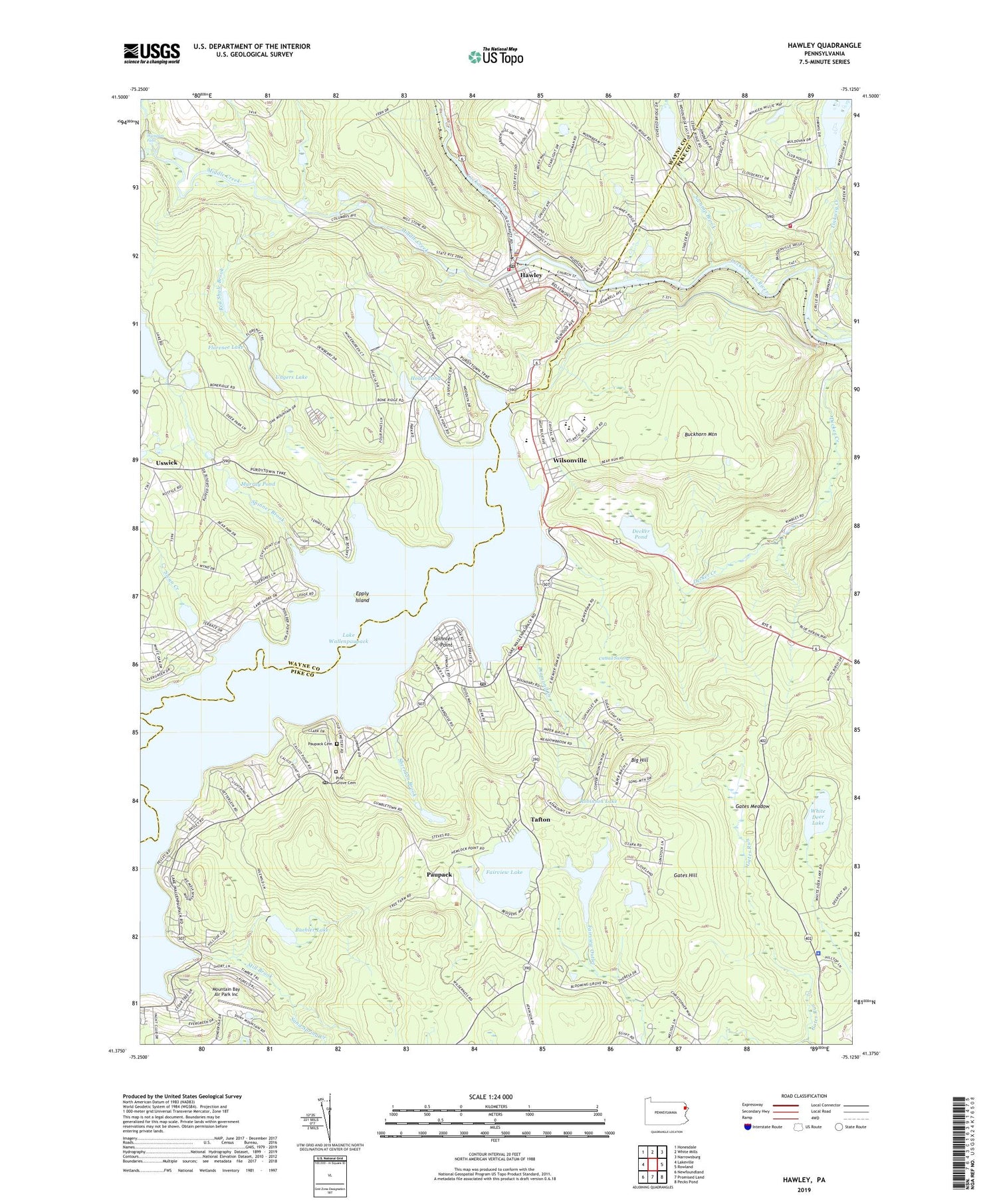 Hawley Pennsylvania US Topo Map Image
