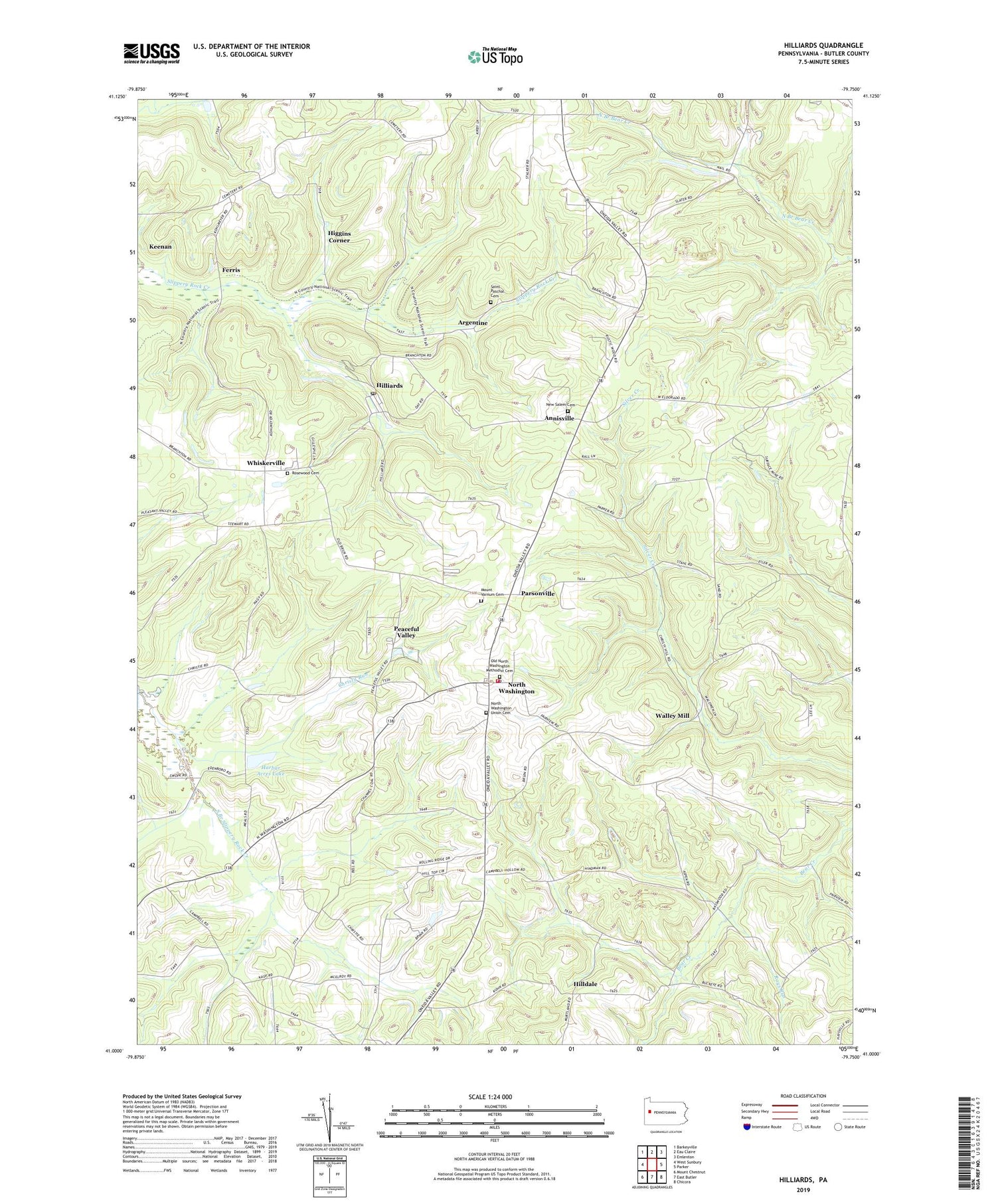 Hilliards Pennsylvania US Topo Map Image