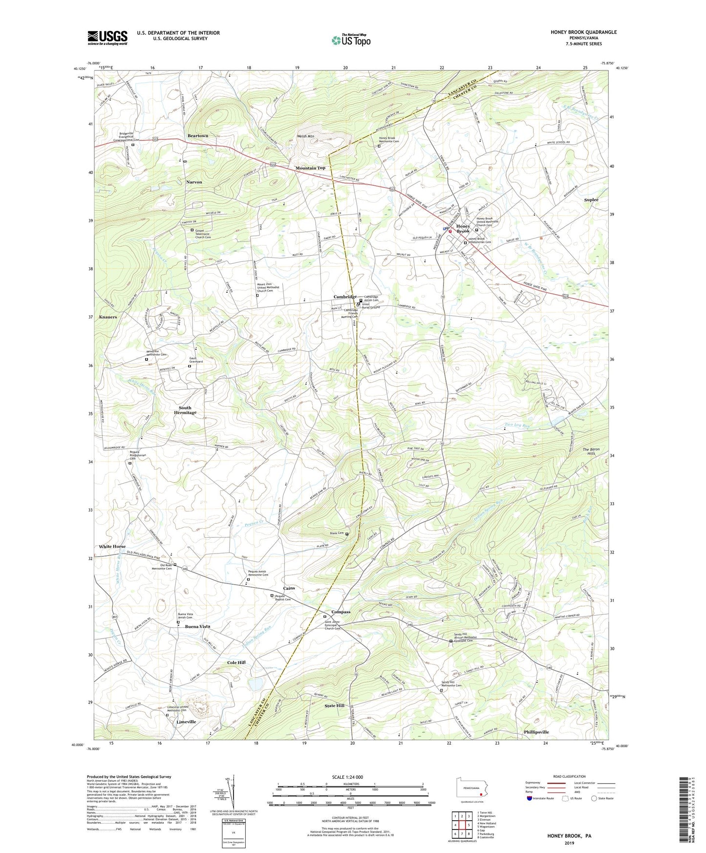 Honey Brook Pennsylvania US Topo Map Image