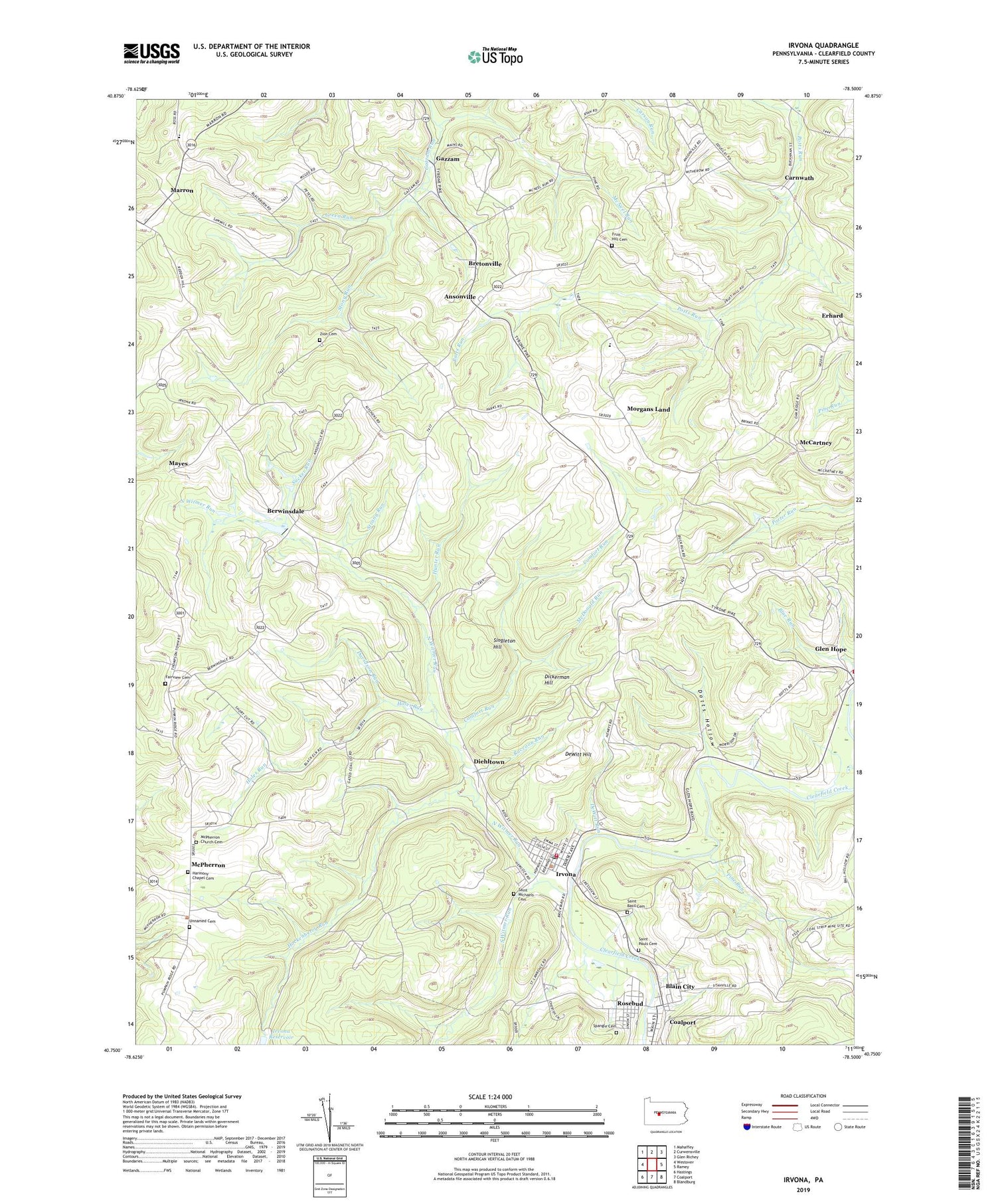 Irvona Pennsylvania US Topo Map Image