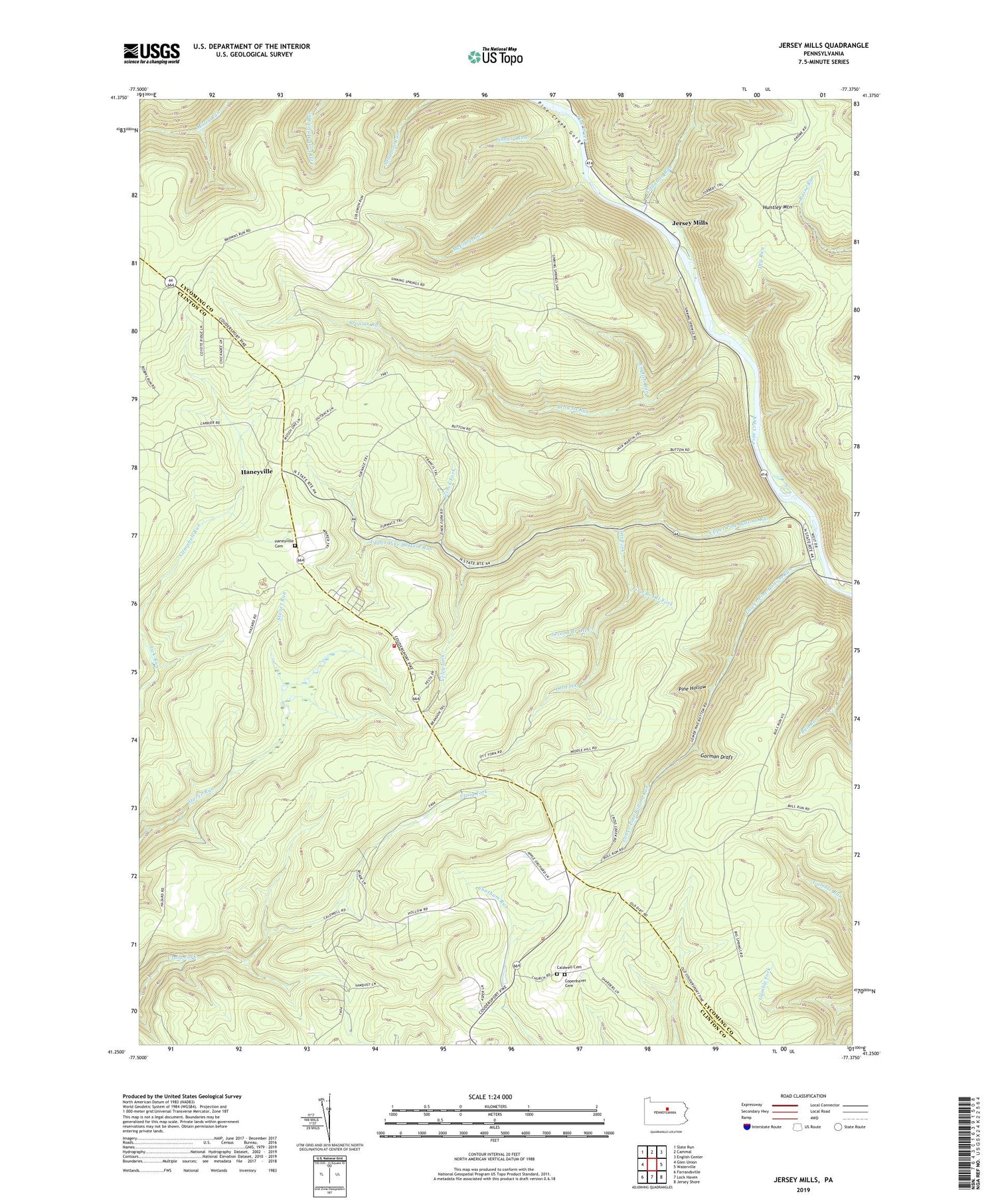 Jersey Mills Pennsylvania US Topo Map Image