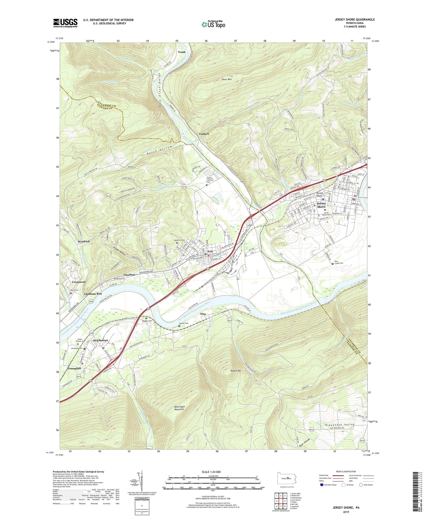 Jersey Shore Pennsylvania US Topo Map Image
