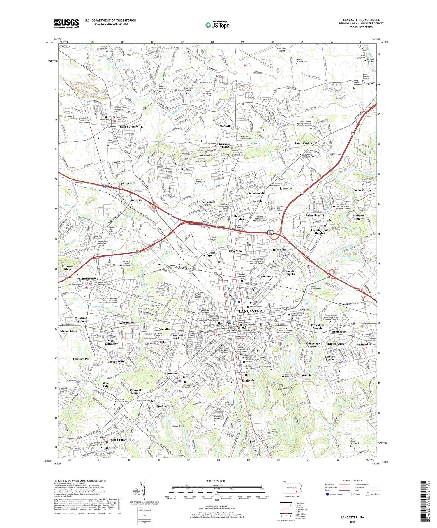 Lancaster Pennsylvania US Topo Map Image