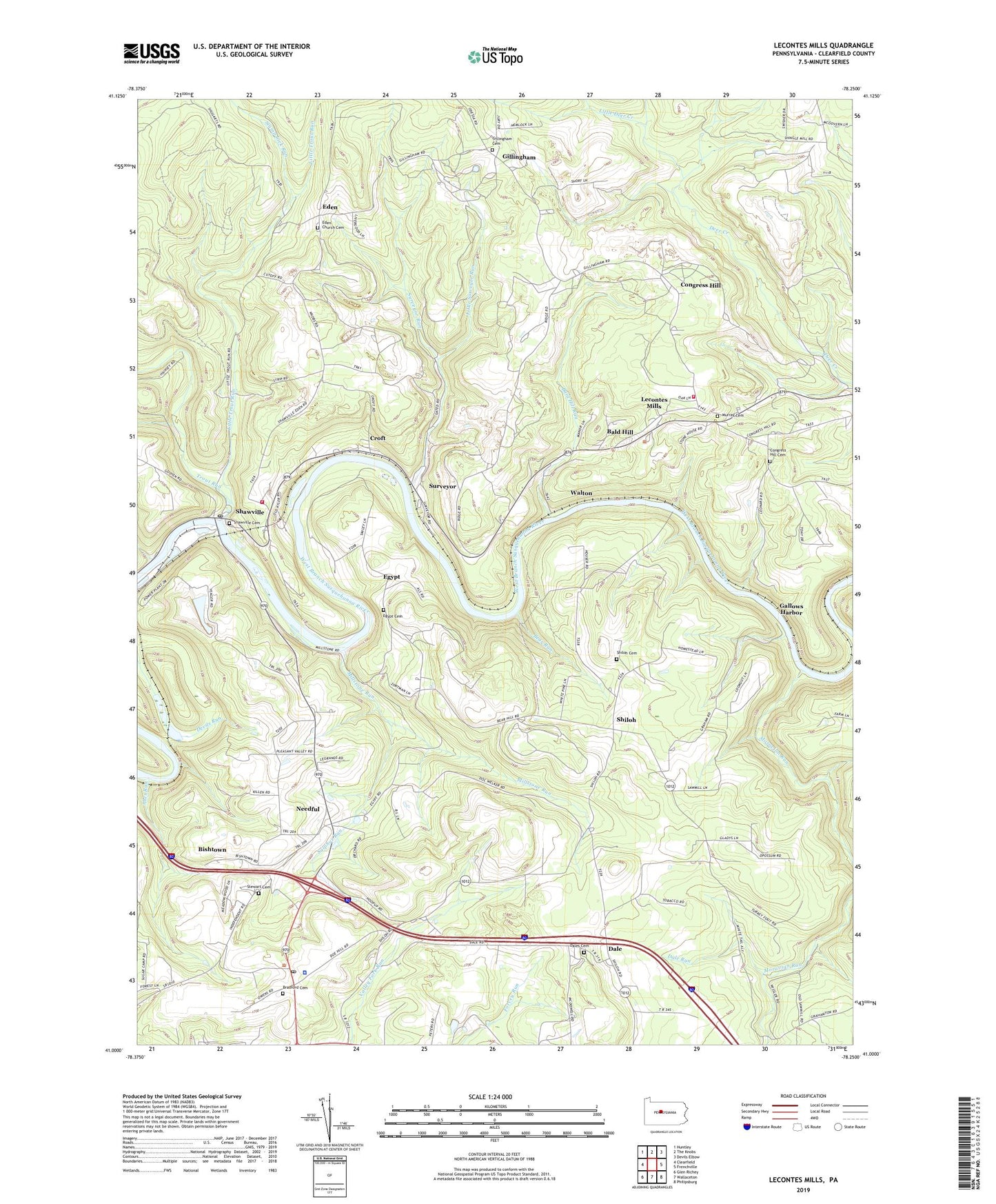 Lecontes Mills Pennsylvania US Topo Map Image