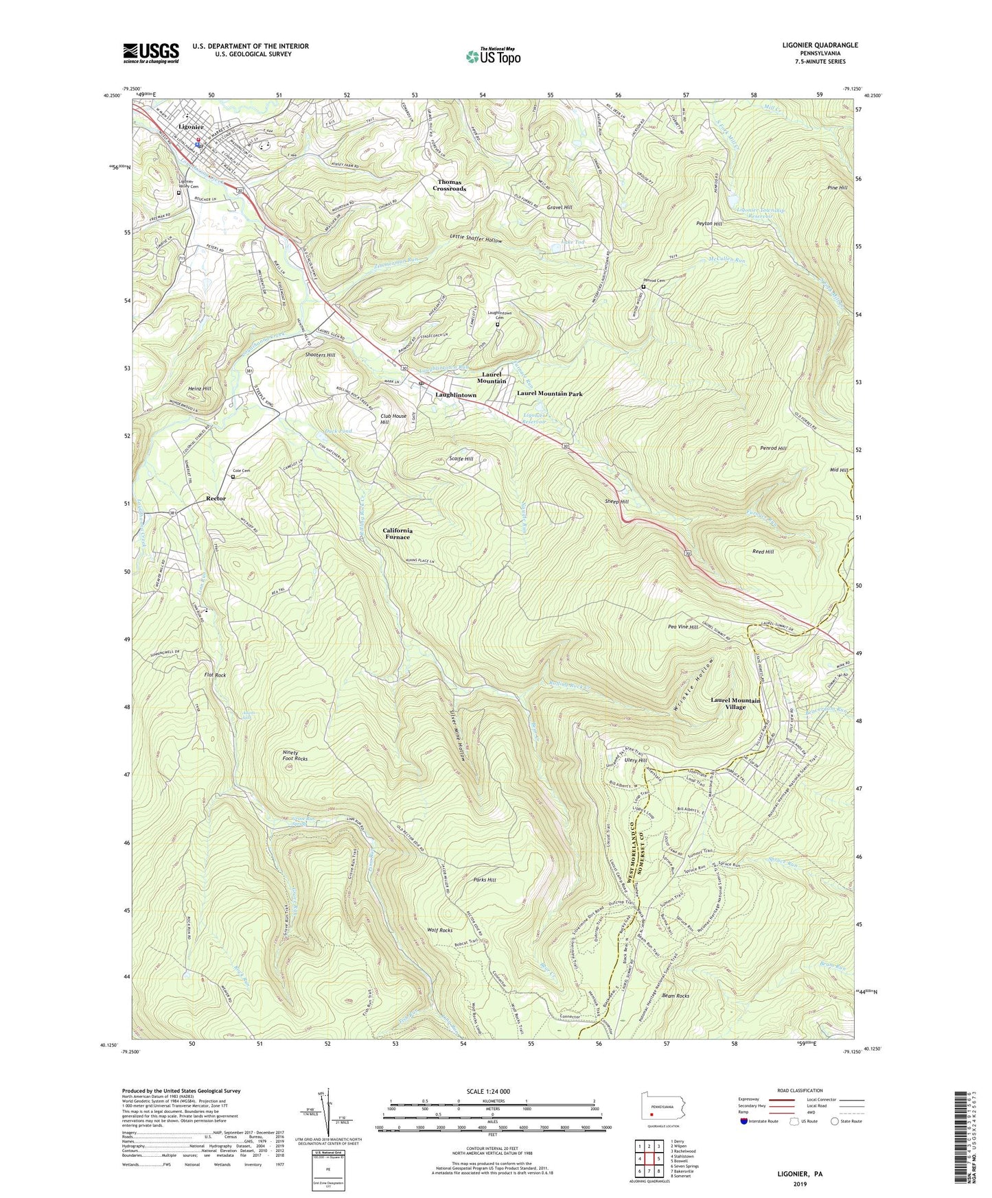 Ligonier Pennsylvania US Topo Map Image