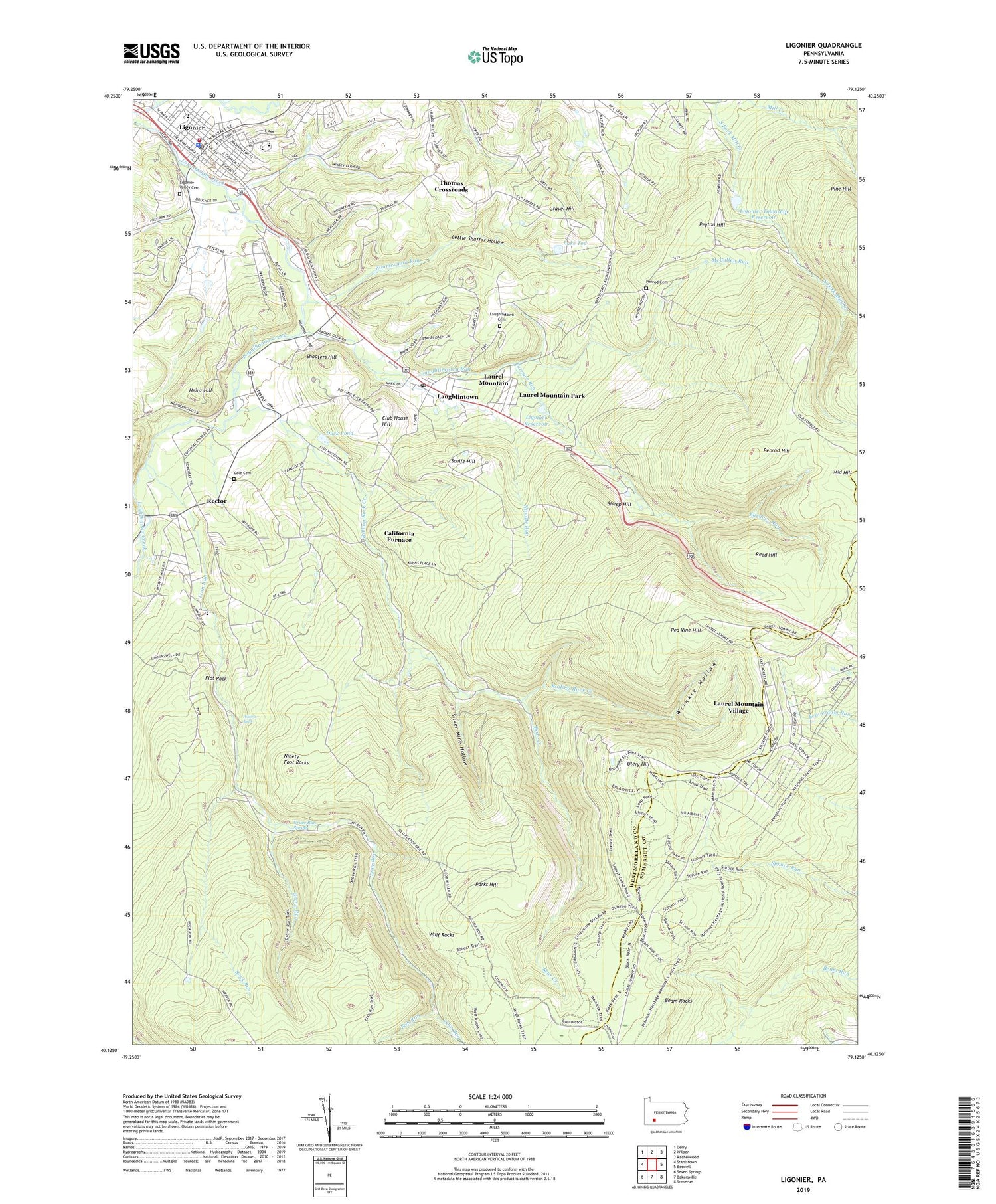 Ligonier Pennsylvania US Topo Map Image
