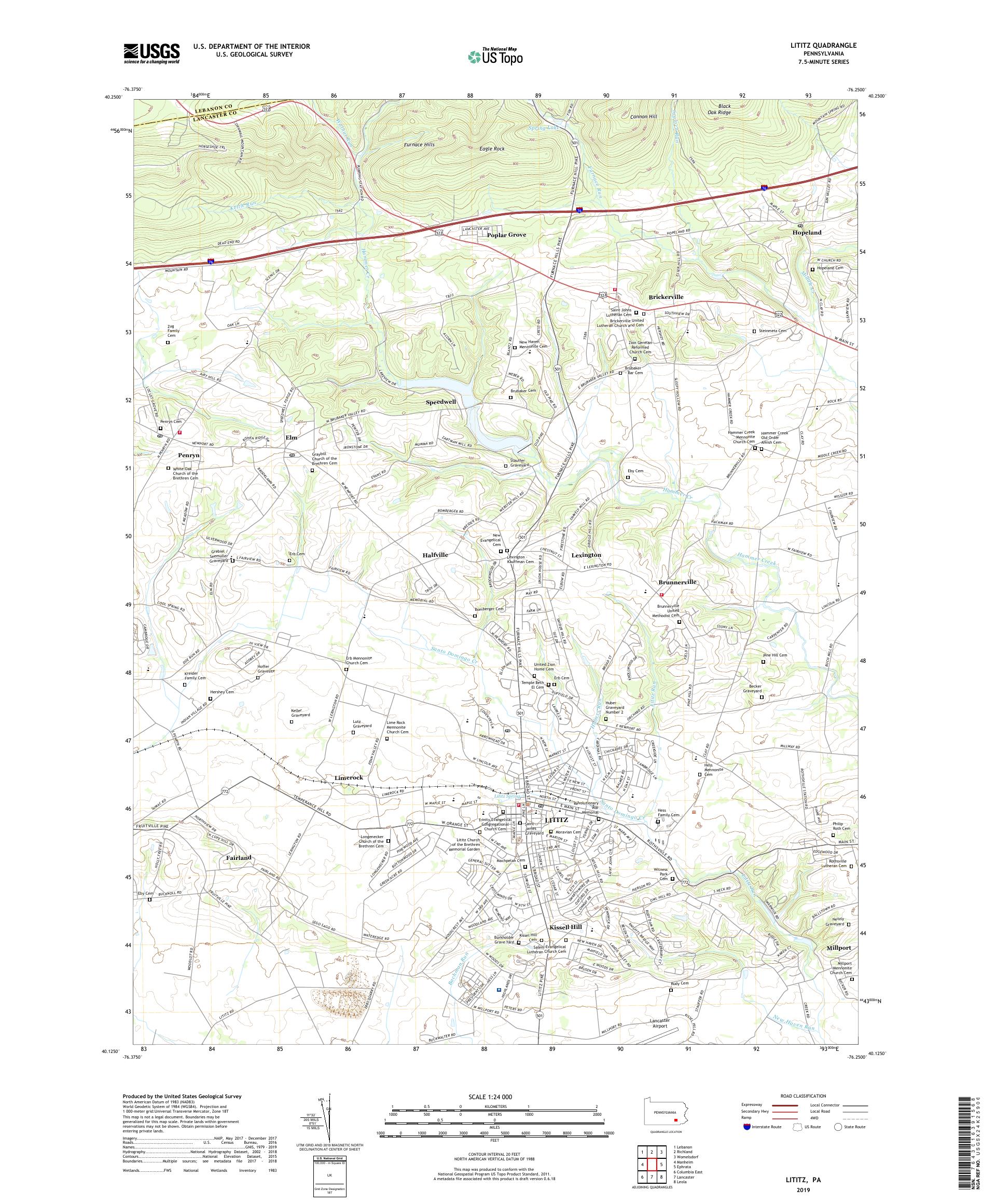 Lititz Pennsylvania US Topo Map – MyTopo Map Store