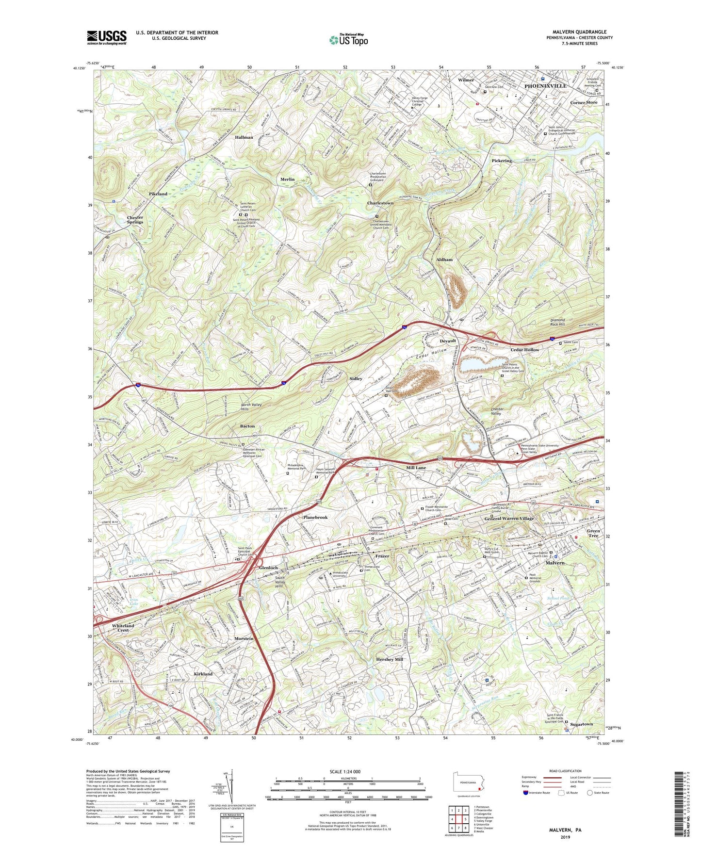Malvern Pennsylvania US Topo Map Image