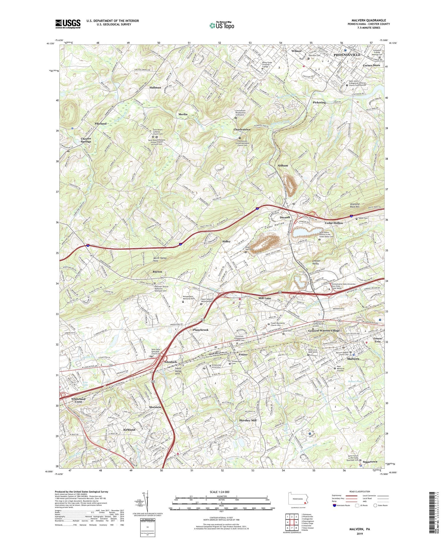 Malvern Pennsylvania US Topo Map Image