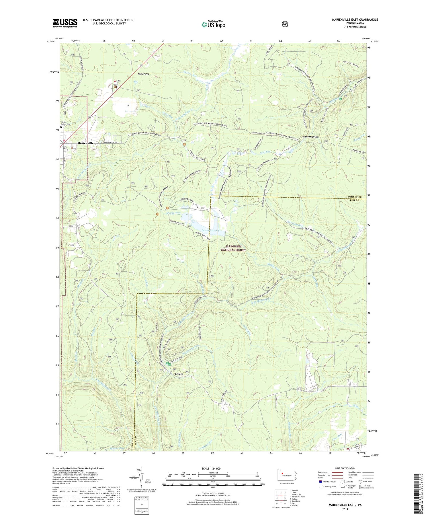 Marienville East Pennsylvania US Topo Map Image