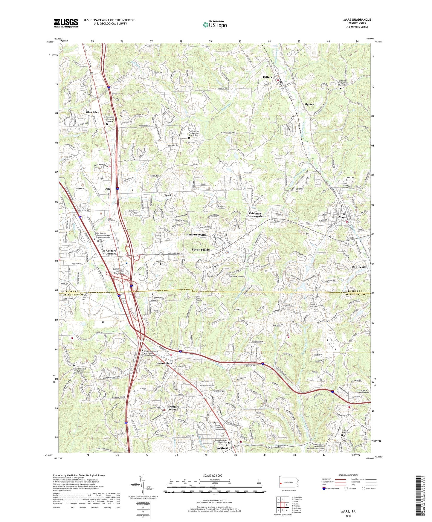 Mars Pennsylvania US Topo Map Image