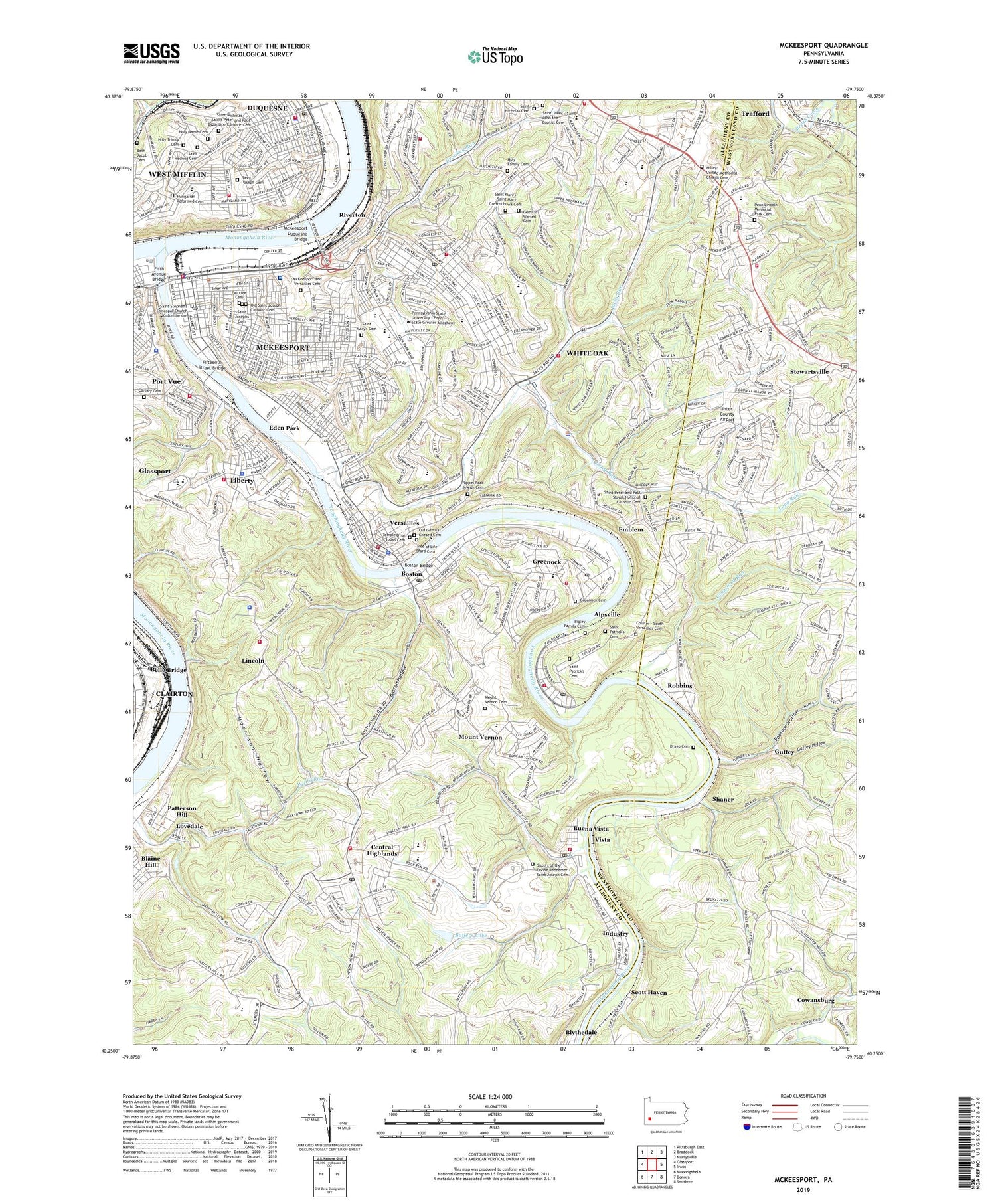 McKeesport Pennsylvania US Topo Map Image