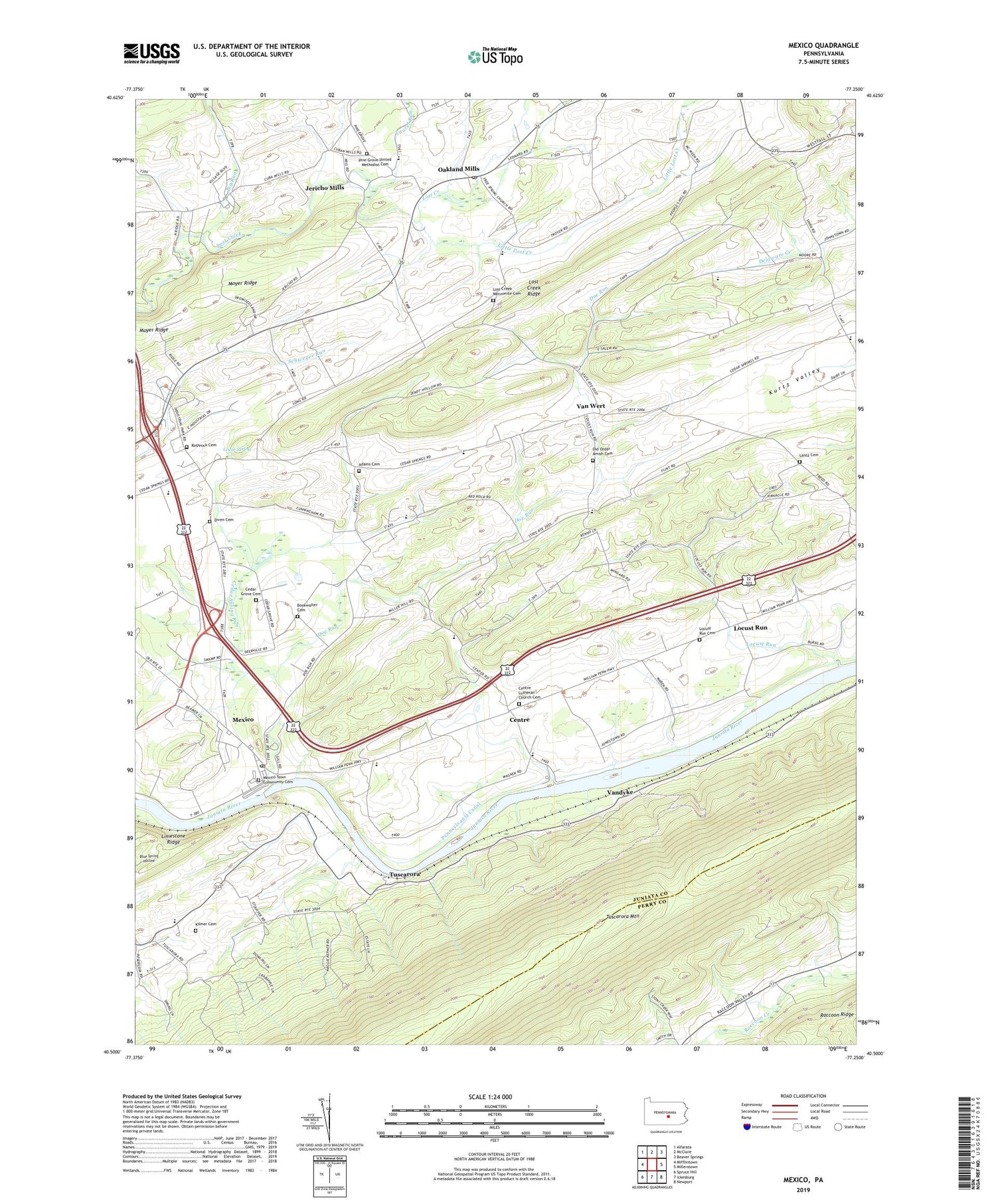 Mexico Pennsylvania US Topo Map Image