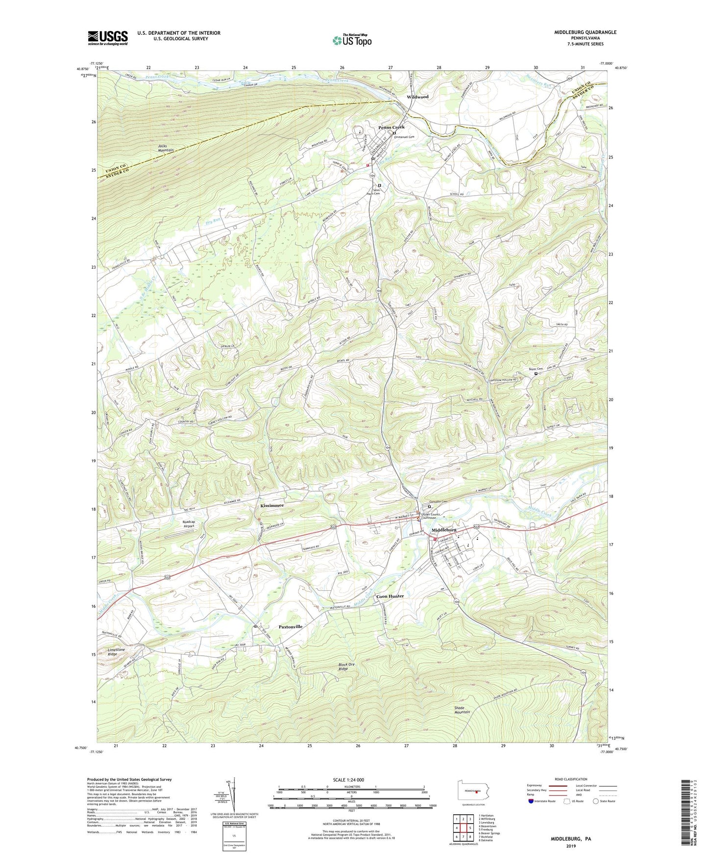 Middleburg Pennsylvania US Topo Map Image