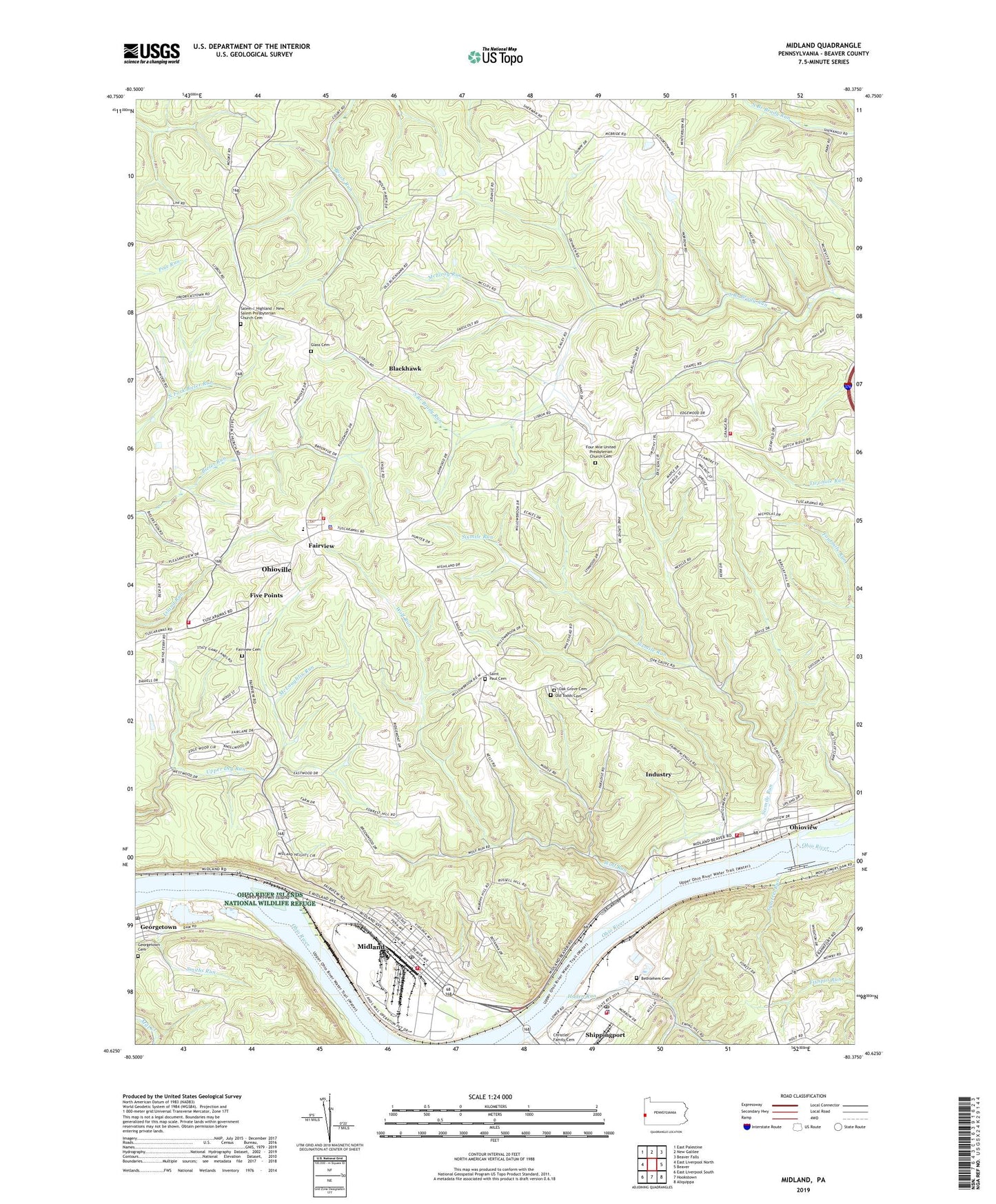 Midland Pennsylvania US Topo Map Image