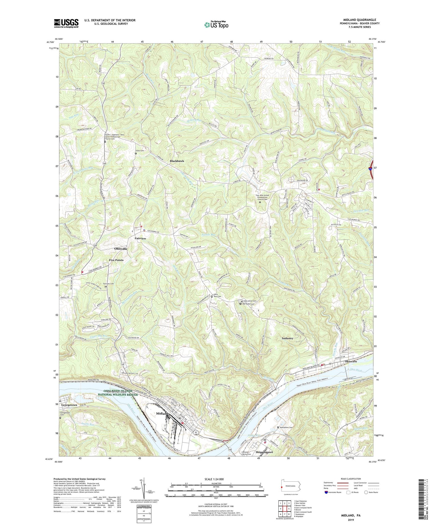 Midland Pennsylvania US Topo Map Image