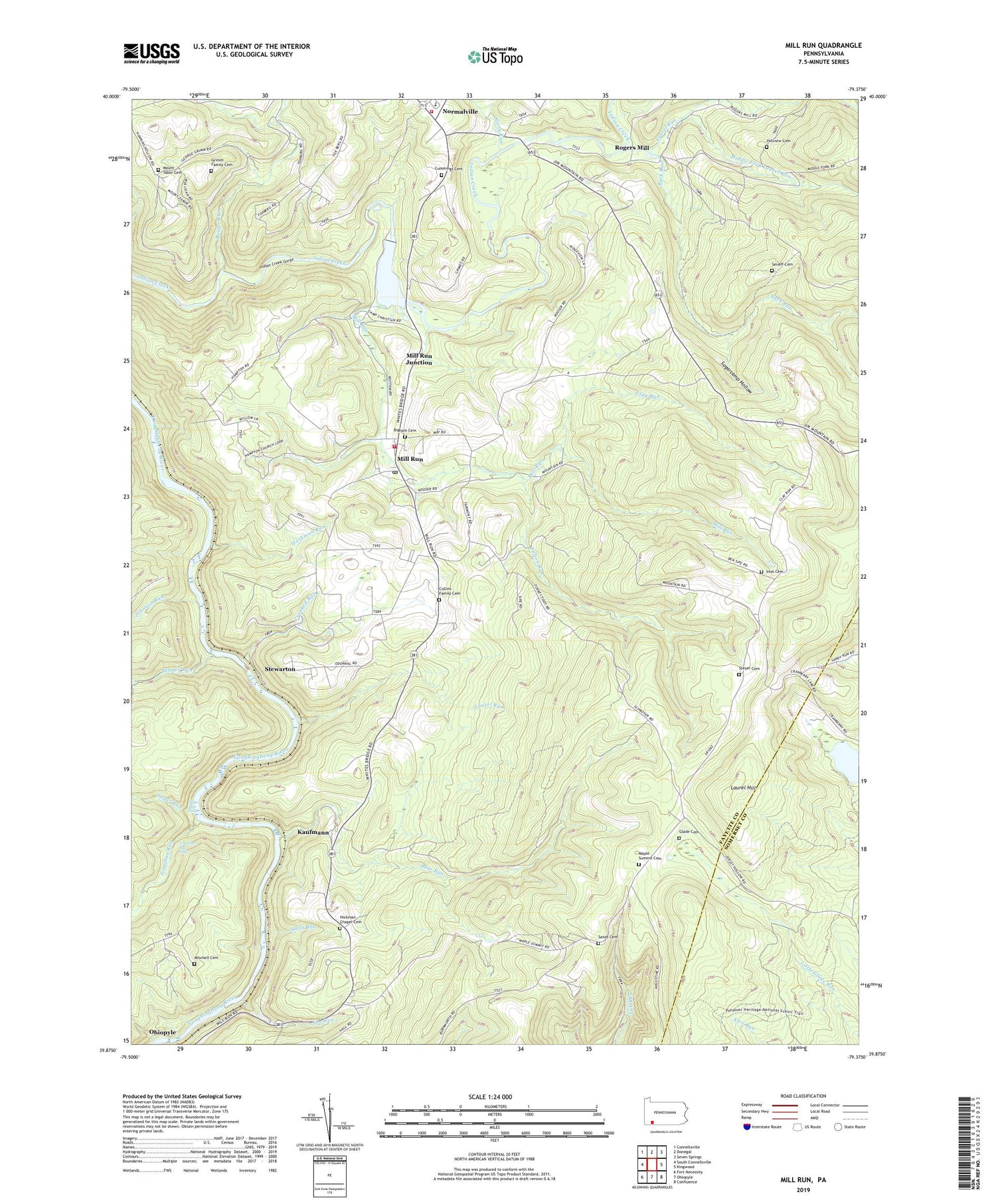 Mill Run Pennsylvania US Topo Map Image