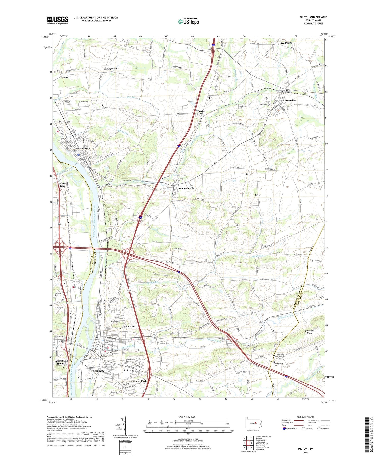 Milton Pennsylvania US Topo Map Image