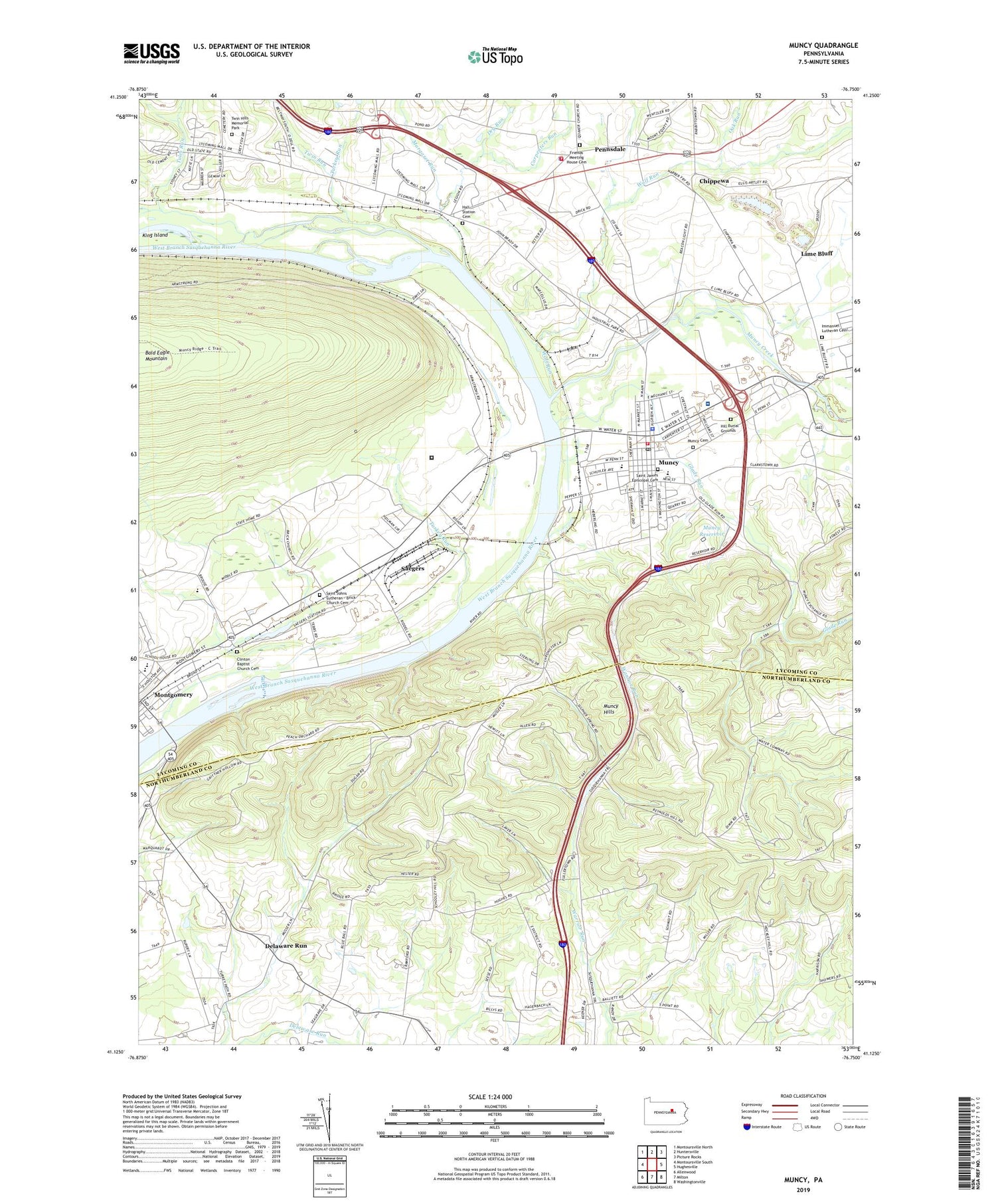 Muncy Pennsylvania US Topo Map Image