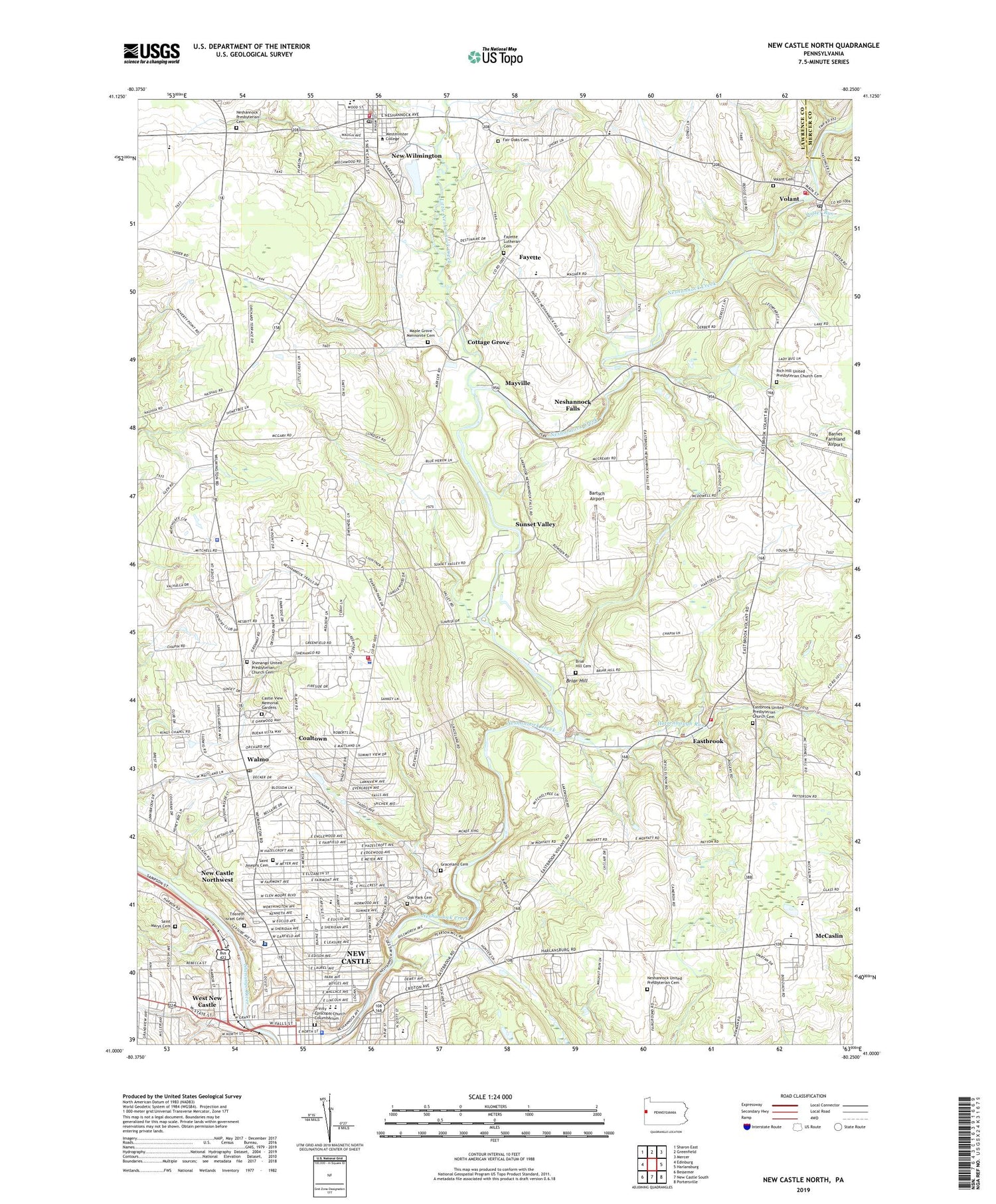 New Castle North Pennsylvania US Topo Map Image