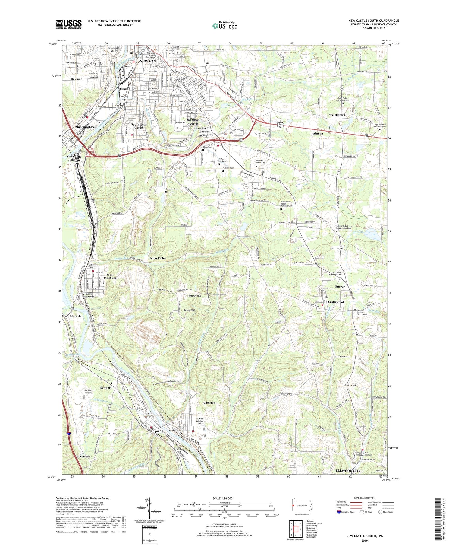 New Castle South Pennsylvania US Topo Map Image