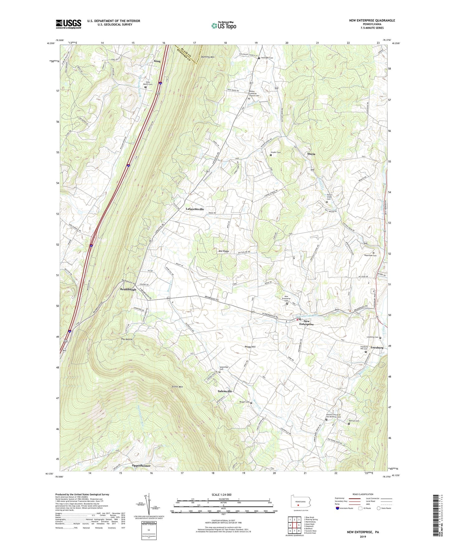 New Enterprise Pennsylvania US Topo Map Image