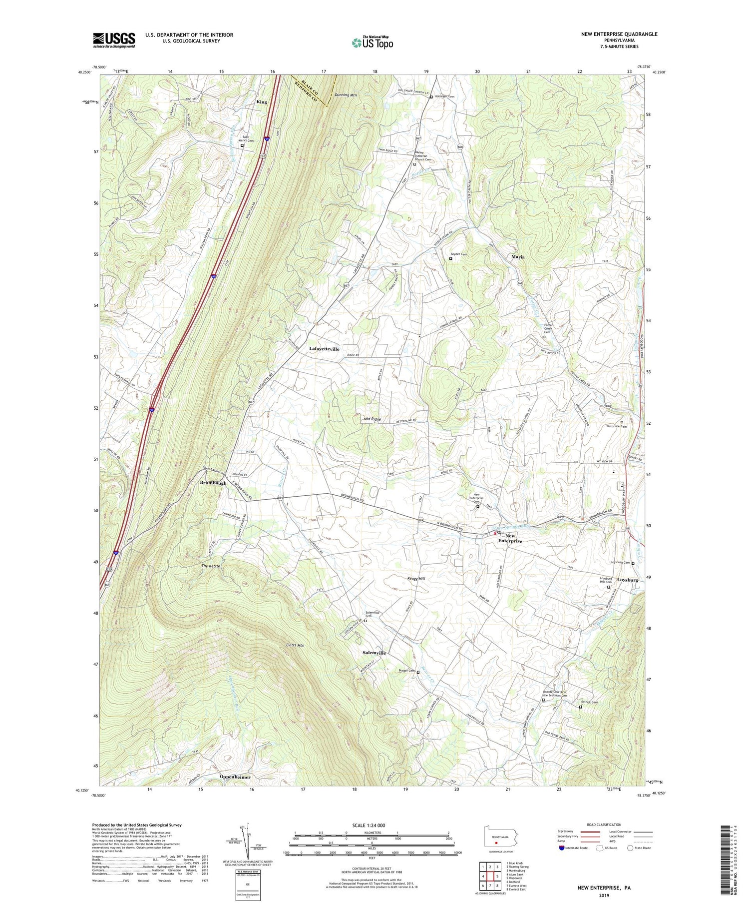 New Enterprise Pennsylvania US Topo Map Image