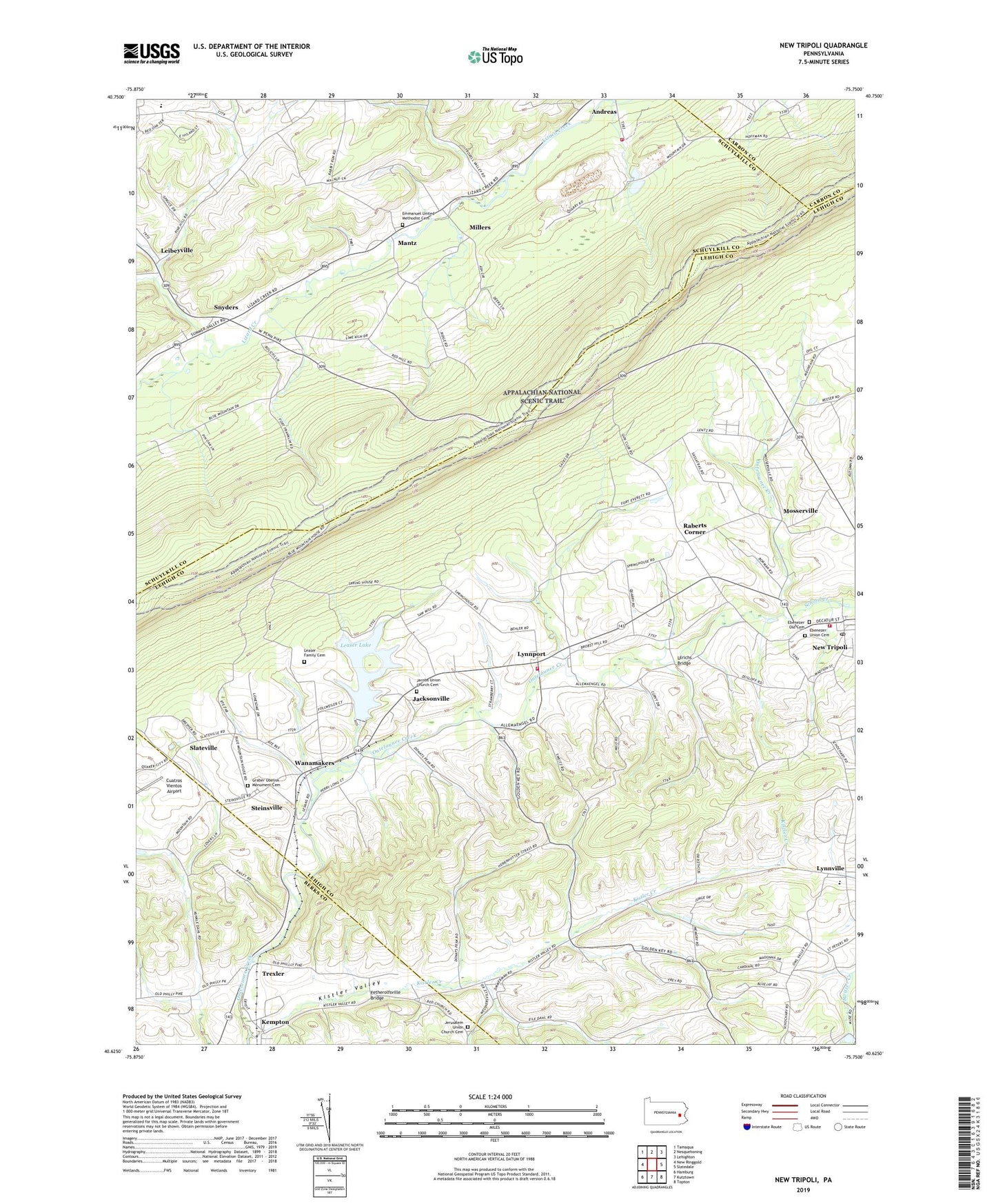 New Tripoli Pennsylvania US Topo Map Image