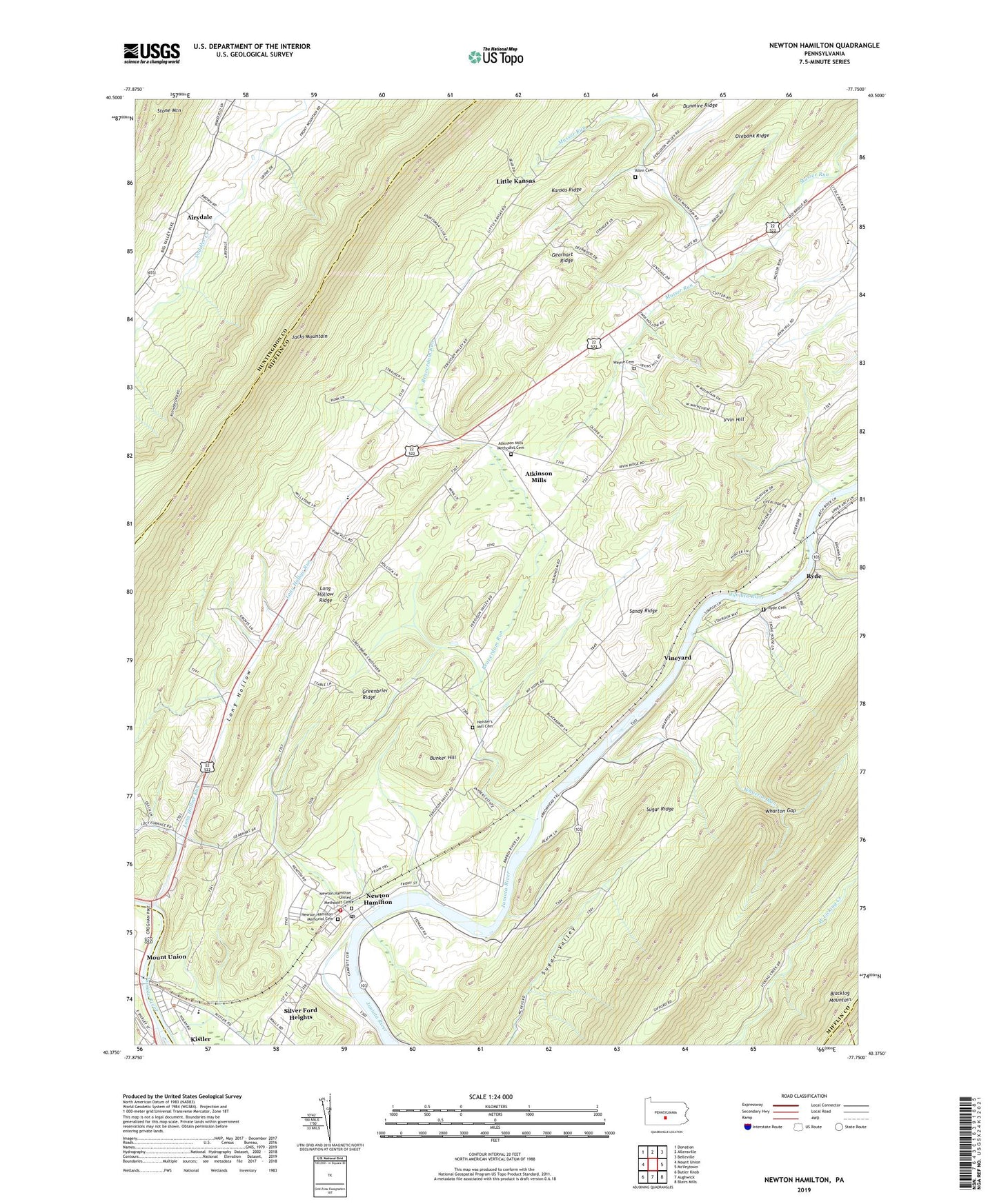Newton Hamilton Pennsylvania US Topo Map Image