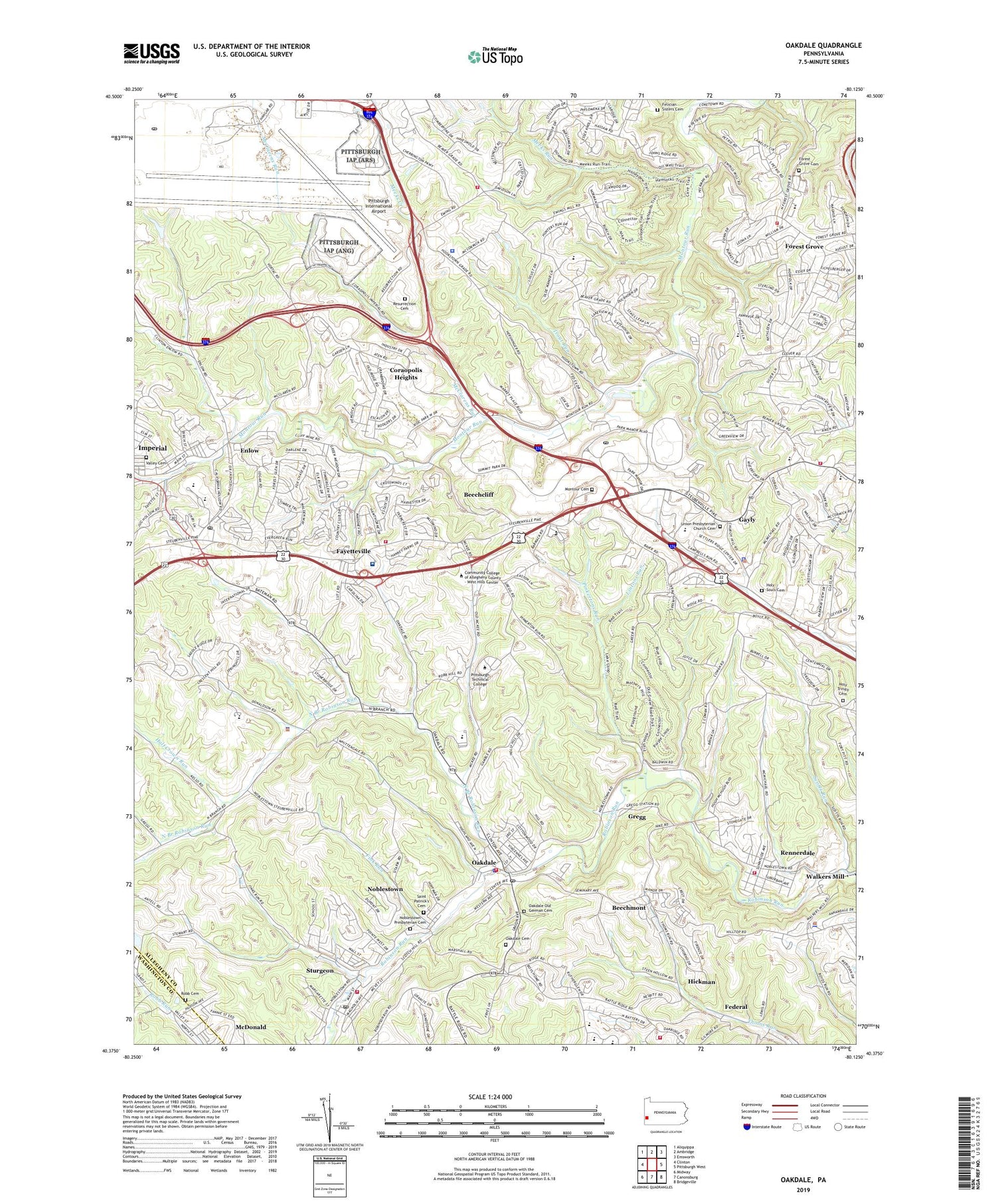 Oakdale Pennsylvania US Topo Map Image
