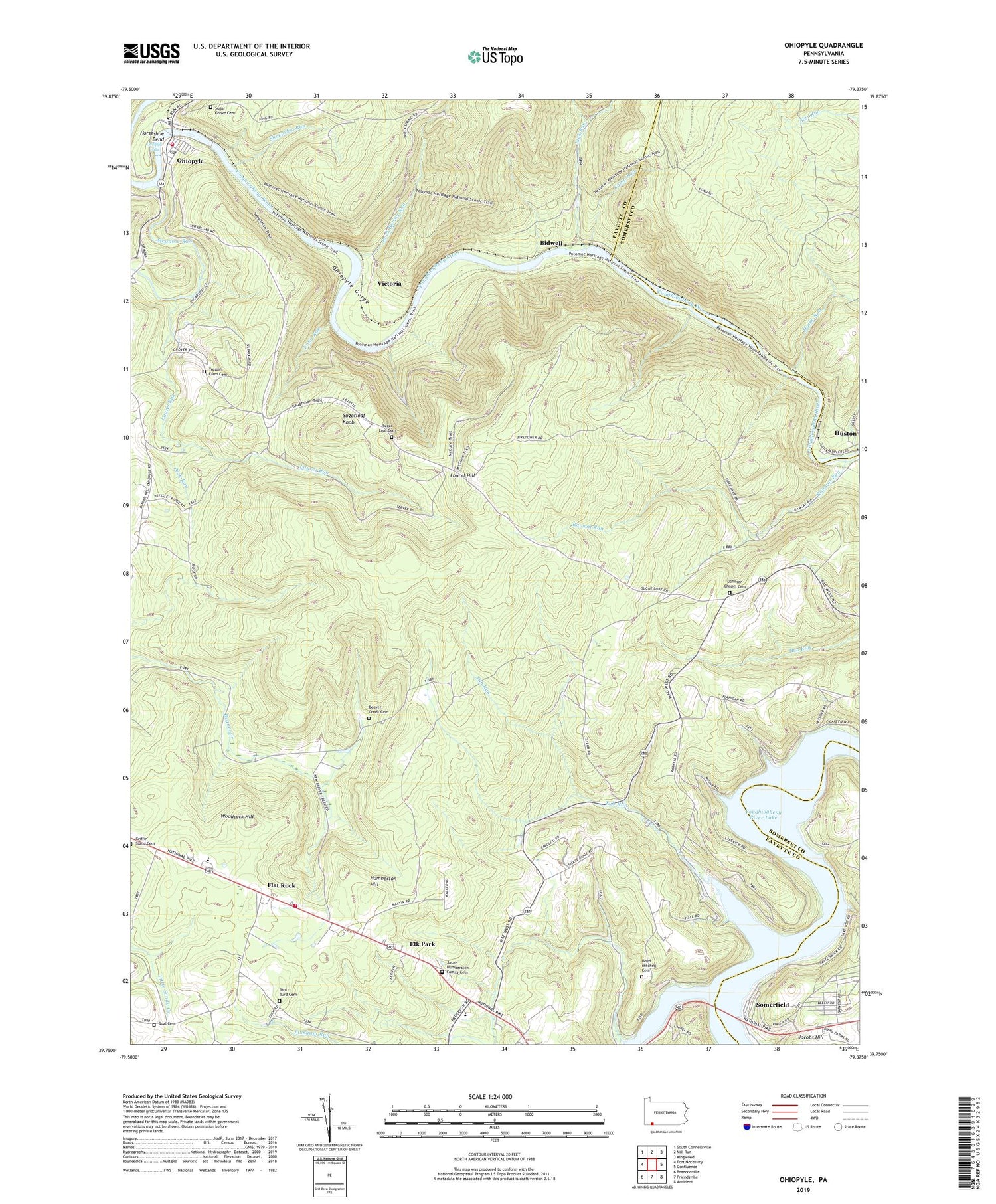 Ohiopyle Pennsylvania US Topo Map Image