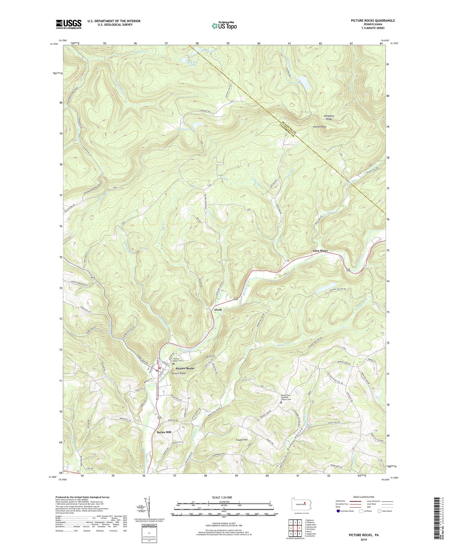 Picture Rocks Pennsylvania US Topo Map Image