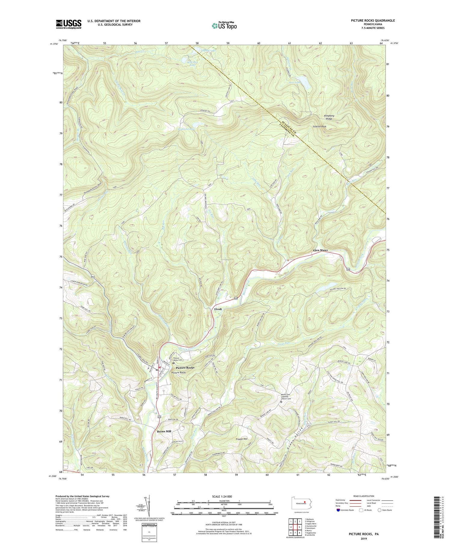 Picture Rocks Pennsylvania US Topo Map Image