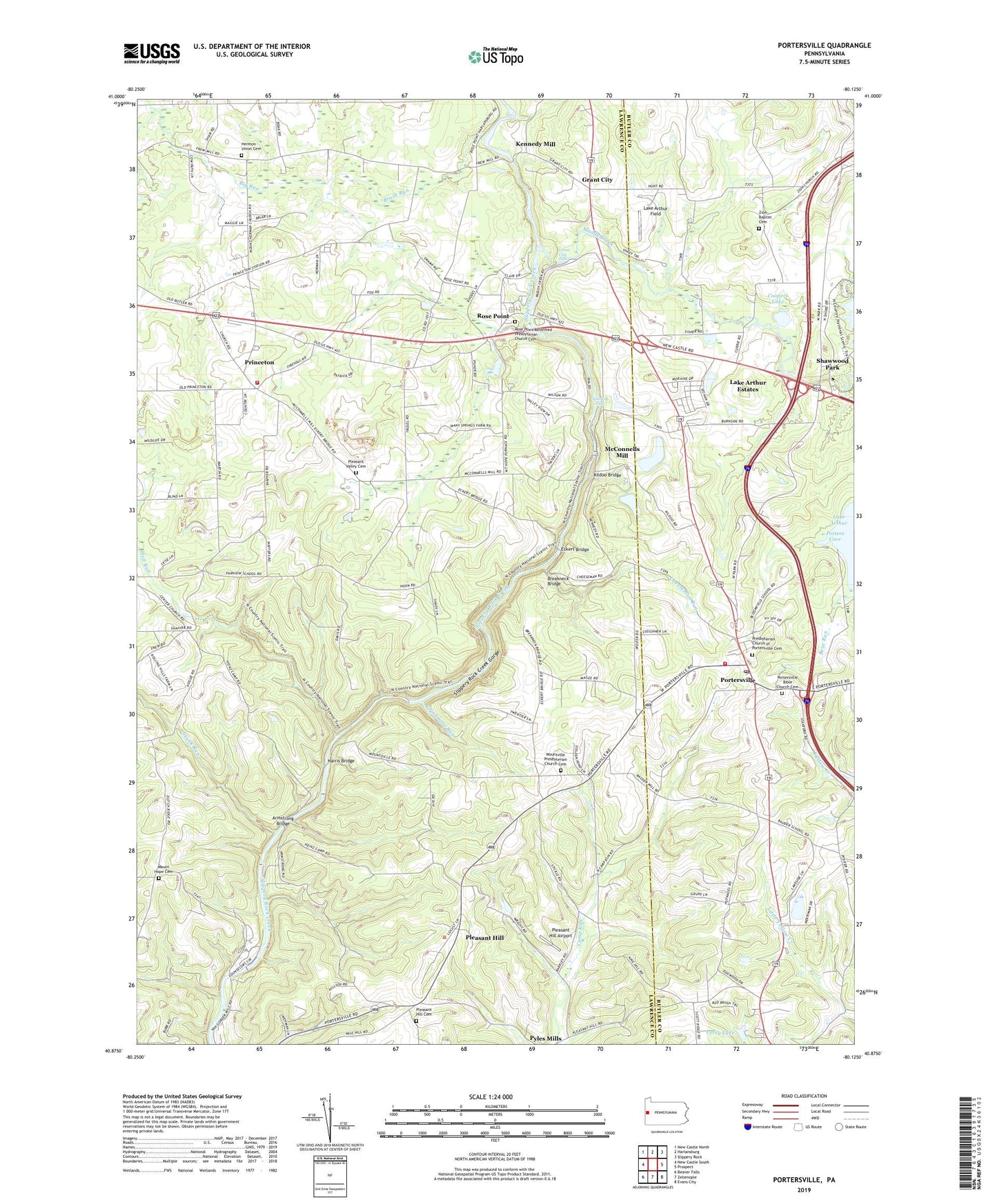 Portersville Pennsylvania US Topo Map Image